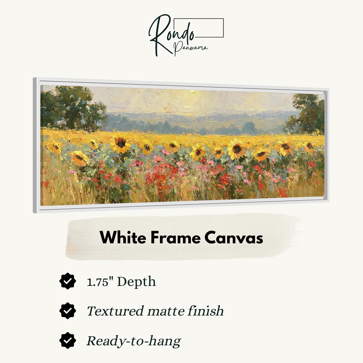 Sunflower and poppy meadow canvas print in a white floating frame