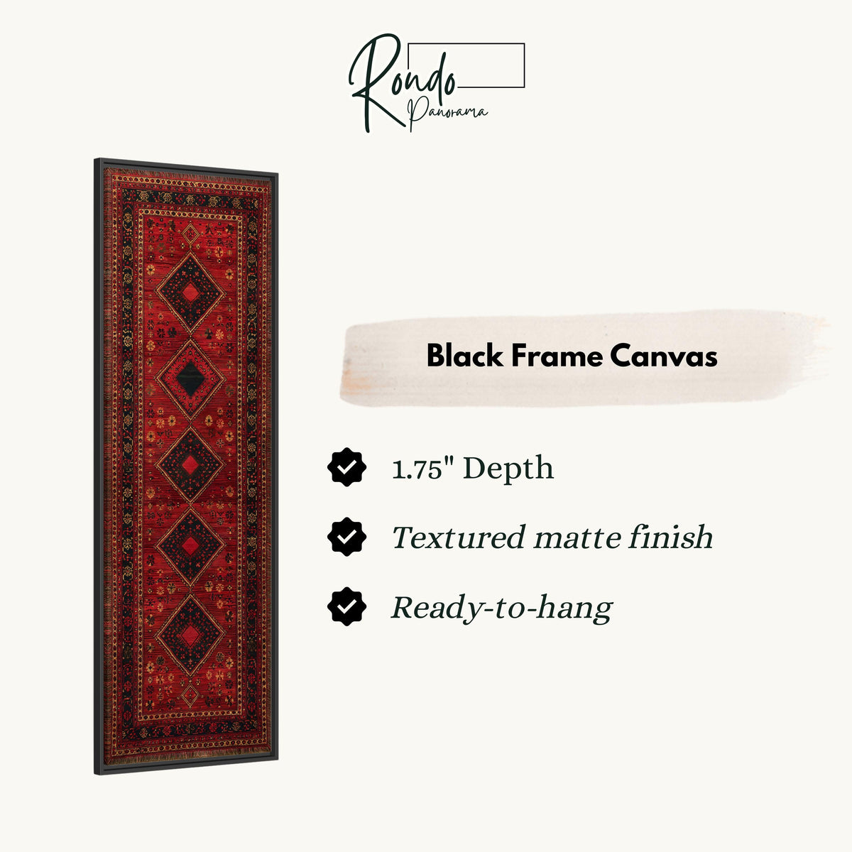Red Persian rug pattern canvas print in a black floating frame