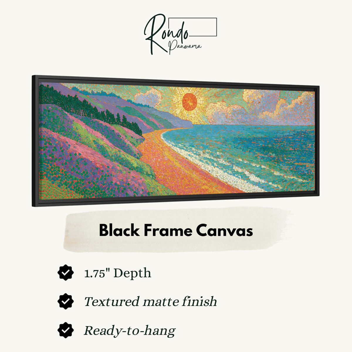 Coastal cliffs at sunset canvas print in a black floating frame