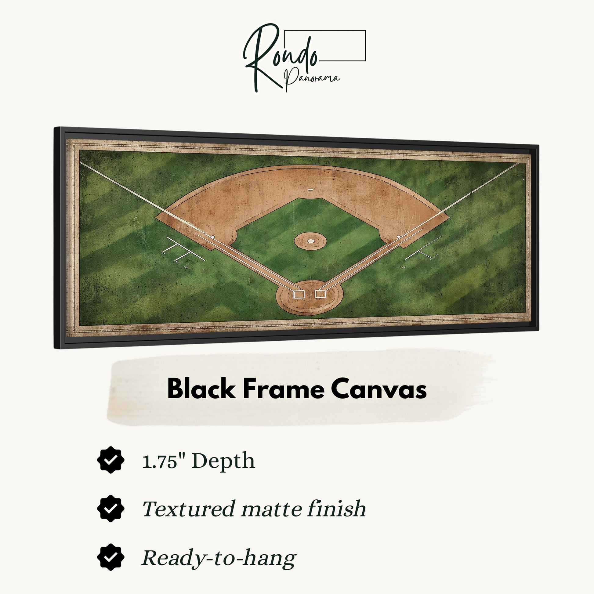A framed canvas depicting a baseball field with a textured finish.