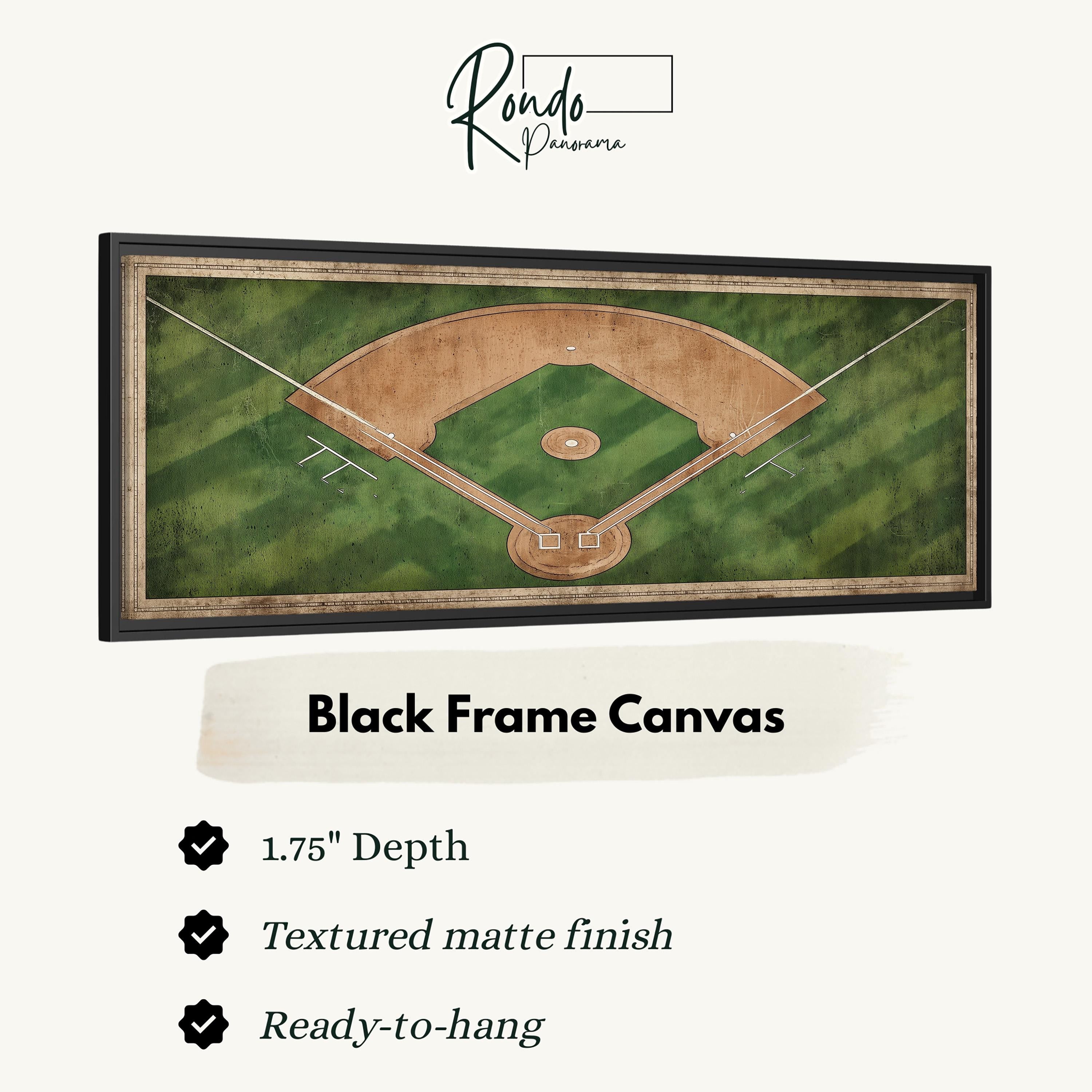 A framed canvas depicting a baseball field with a textured finish.