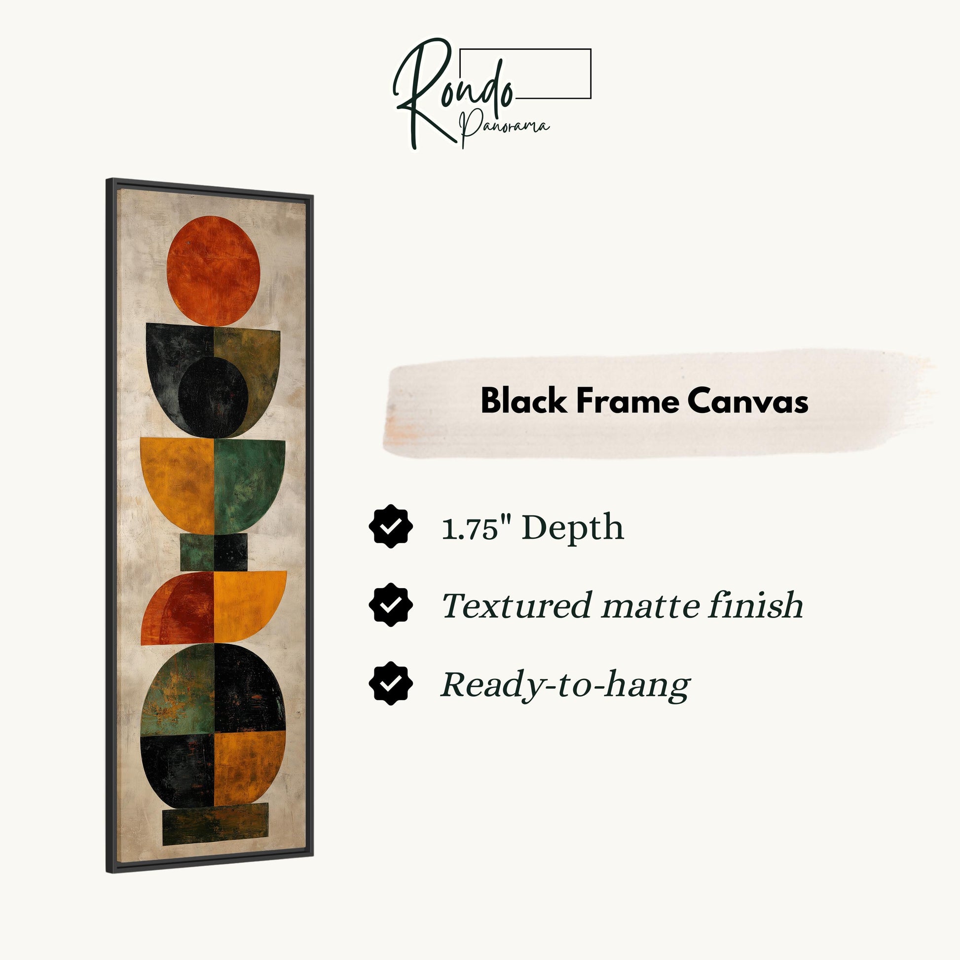 The image is a black frame canvas with a geometric design featuring various shapes and colors.