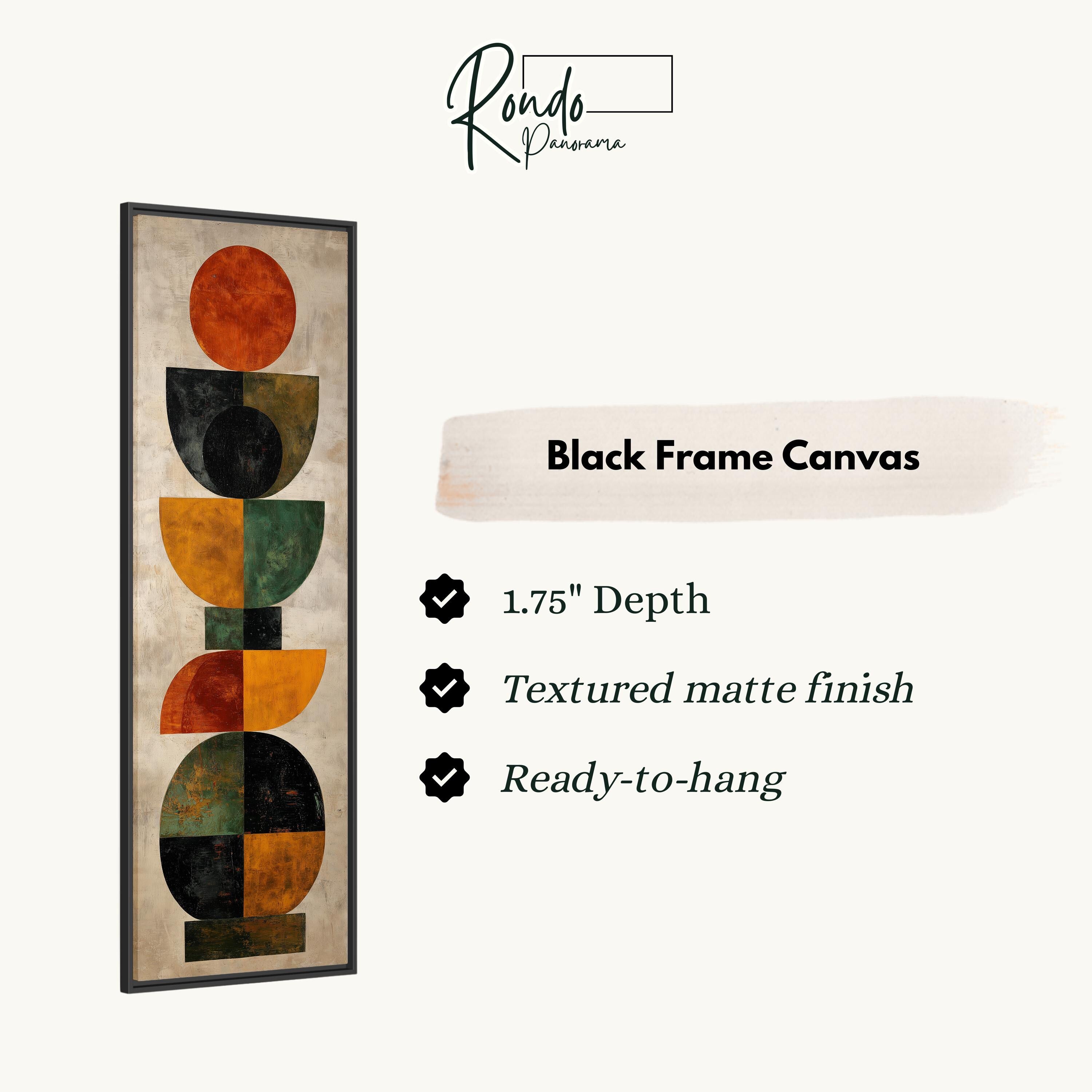 The image is a black frame canvas with a geometric design featuring various shapes and colors.