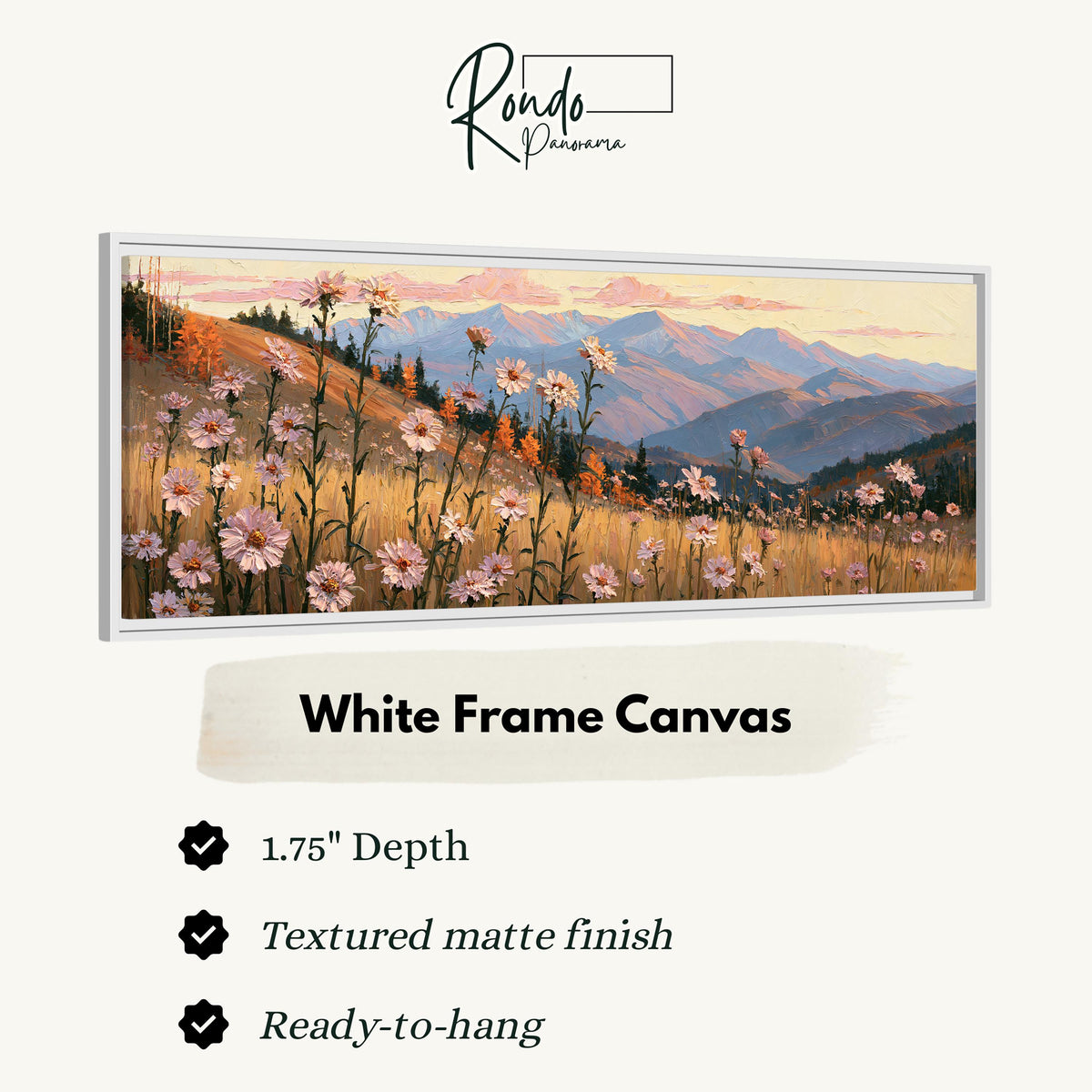 Wildflower meadow with mountains canvas print in a white floating frame