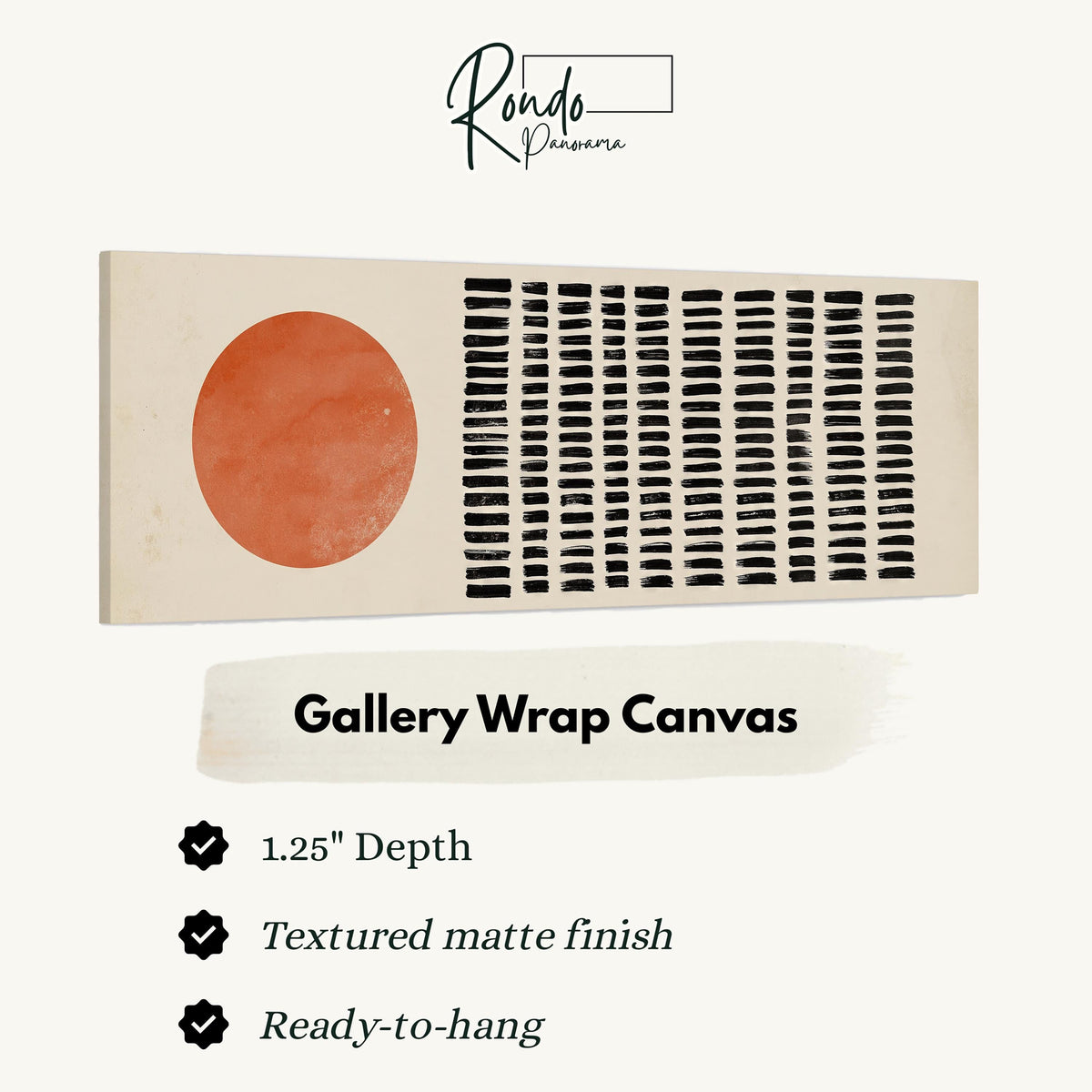 Orange sun beside rows of black dashes gallery wrap canvas with the image wrapped around the edges