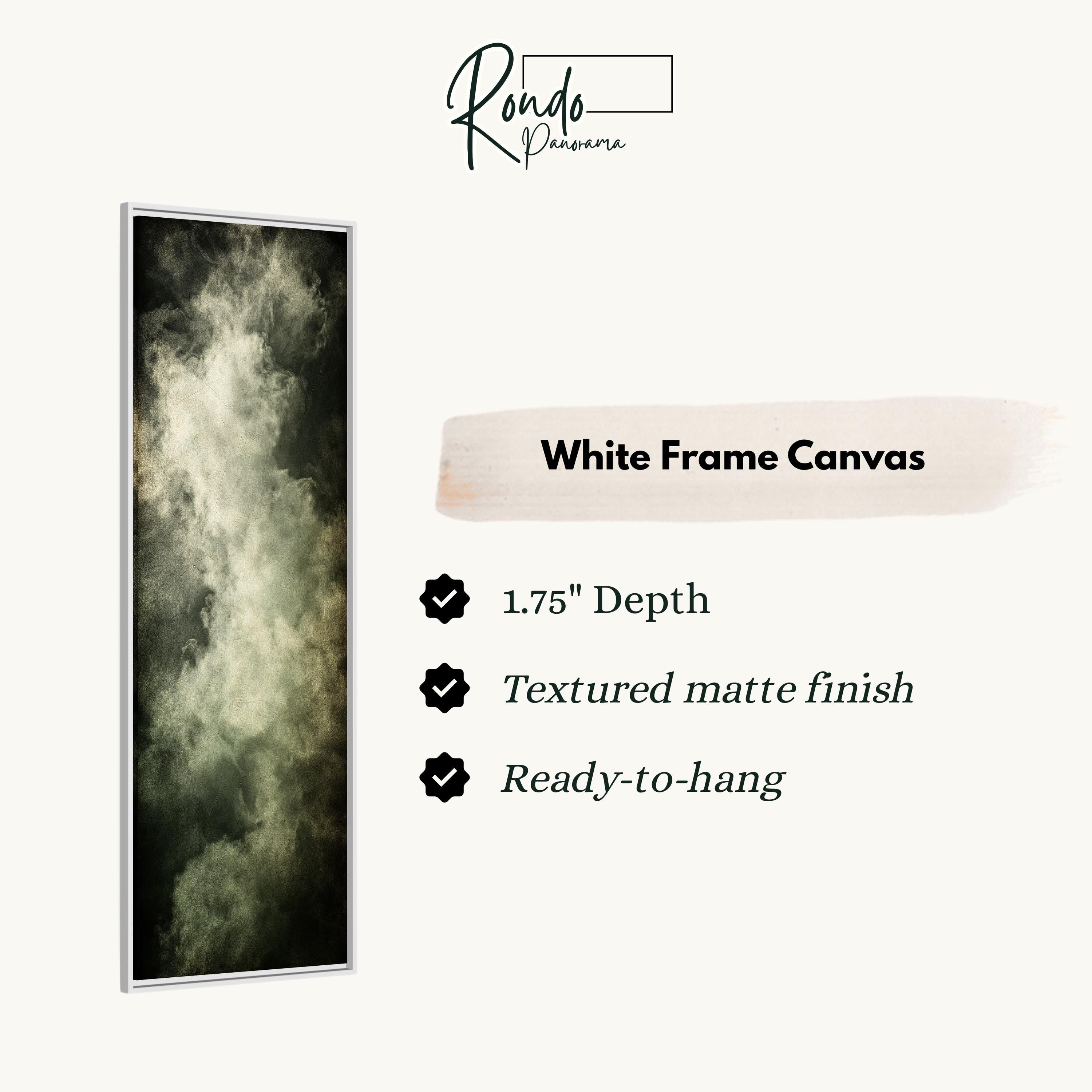 The image is a white frame canvas with a black and white photograph of a cloud-like substance.