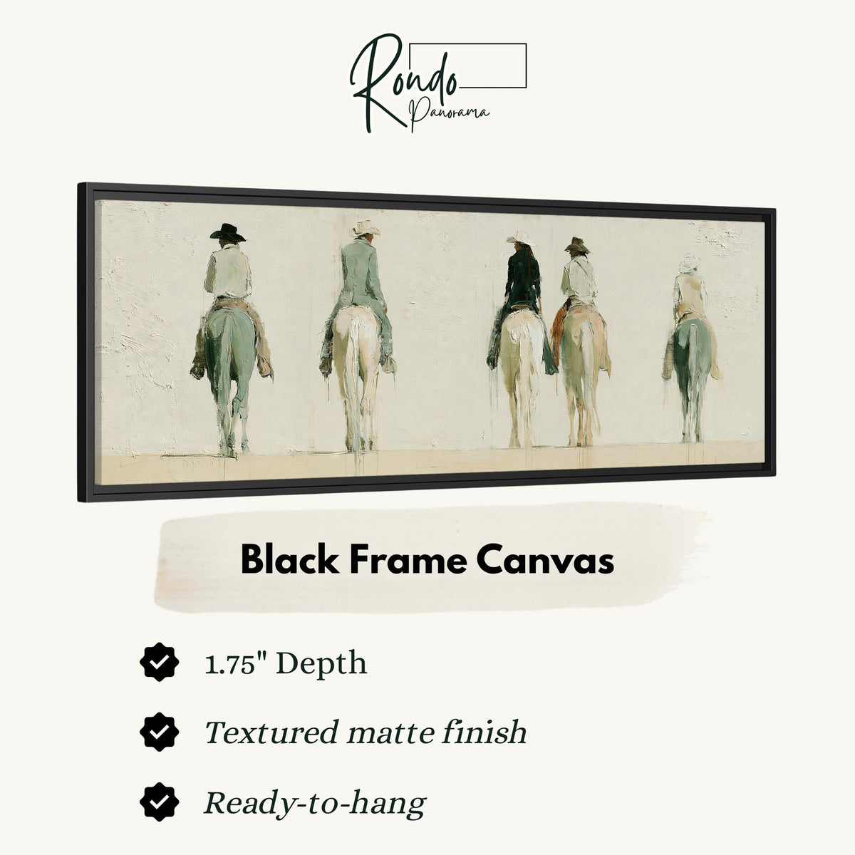 Riders on horseback seen from behind canvas print in a black floating frame