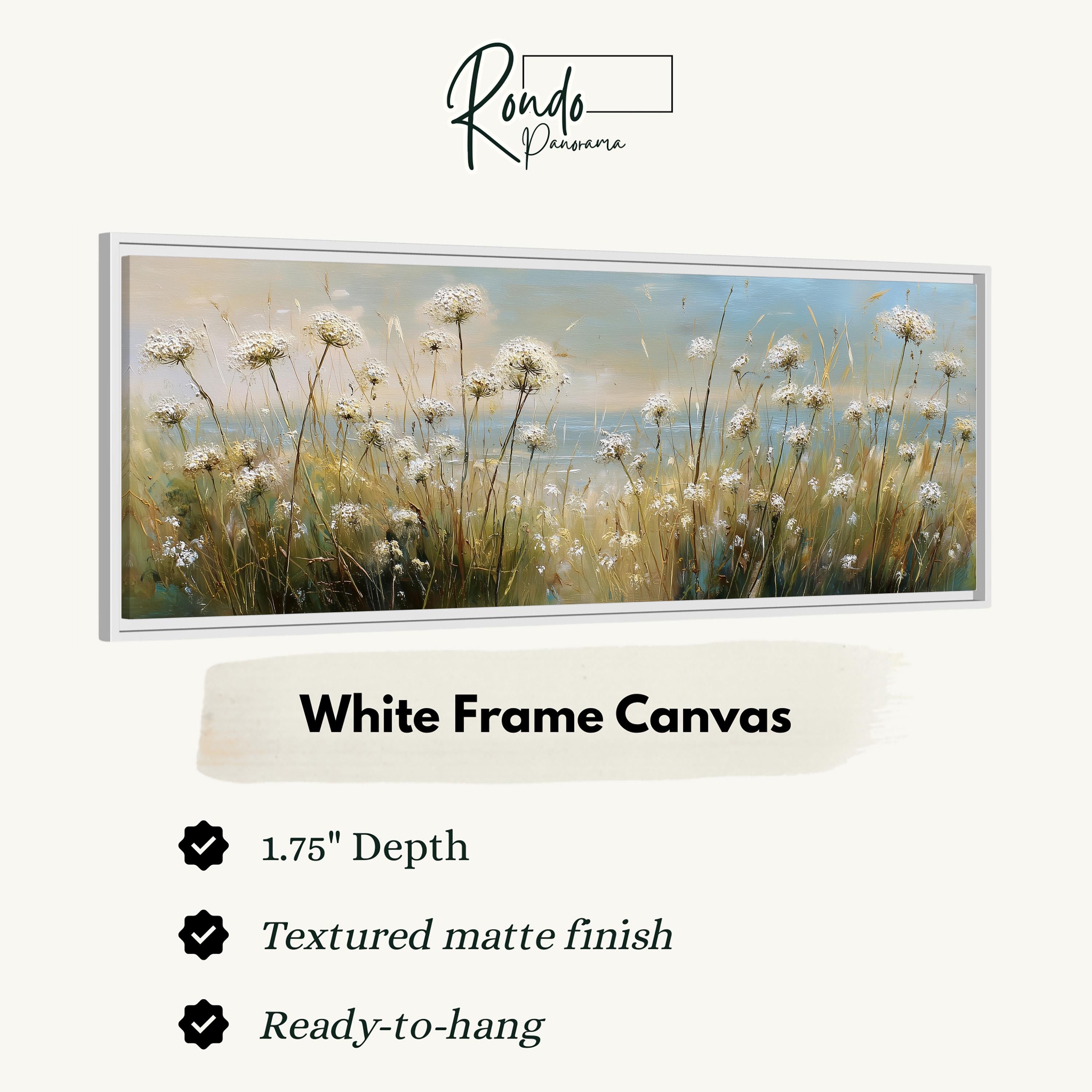 The image is a white frame canvas depicting a field of flowers.