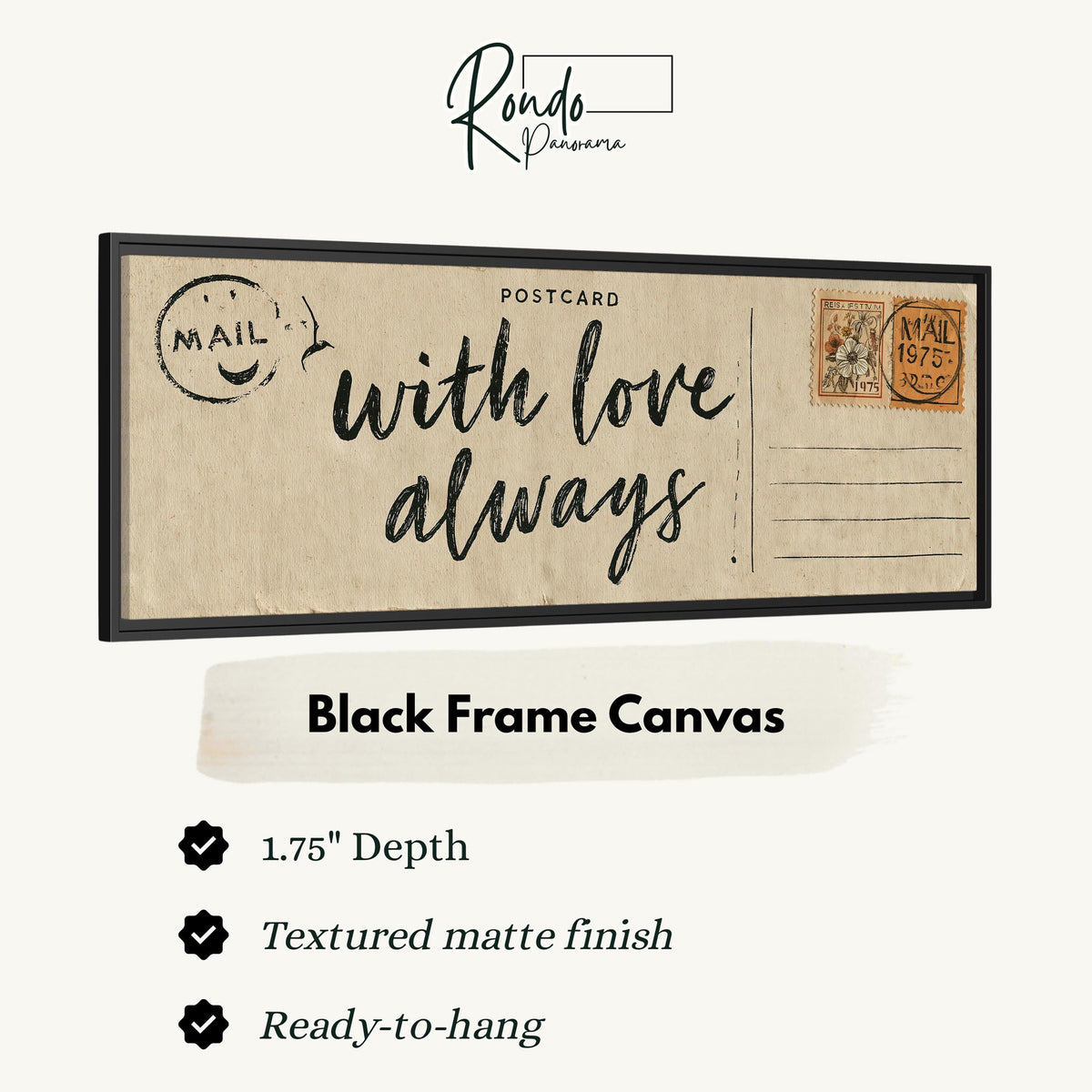 Vintage postcard saying with love always canvas print in a black floating frame