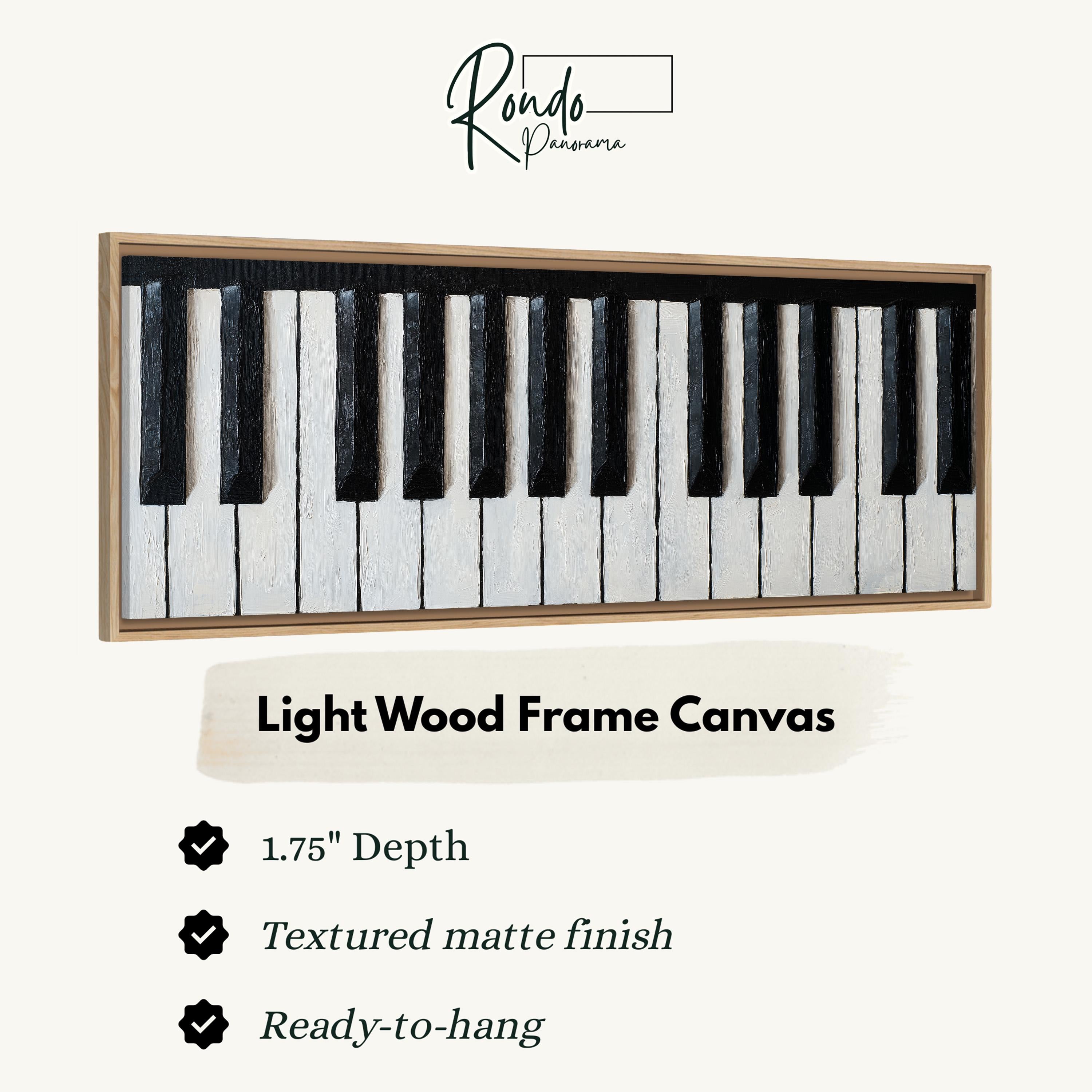 a light wood frame canvas with a piano keyboard painted on it.