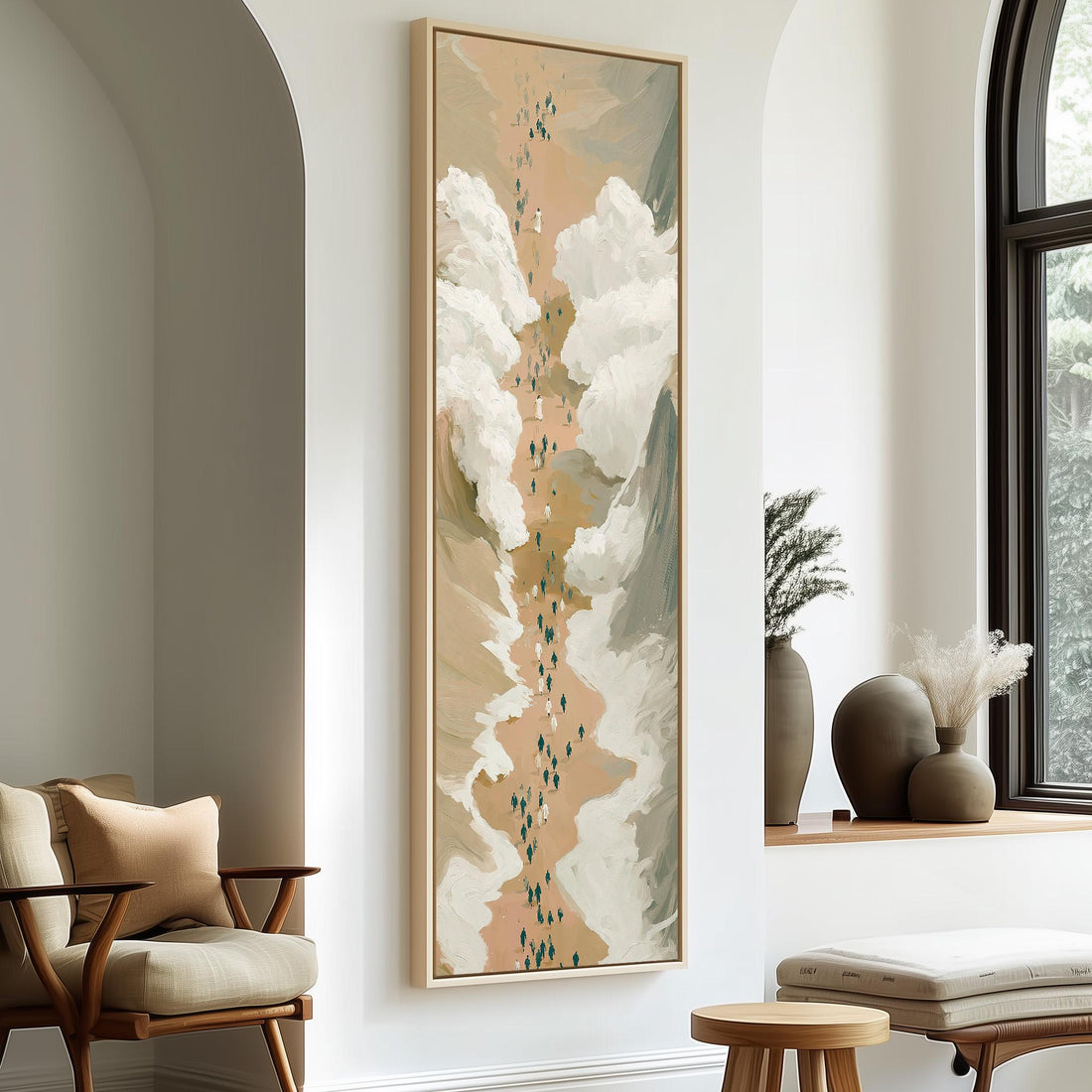Israelites crossing the parted sea long vertical canvas print in a sunlit living space