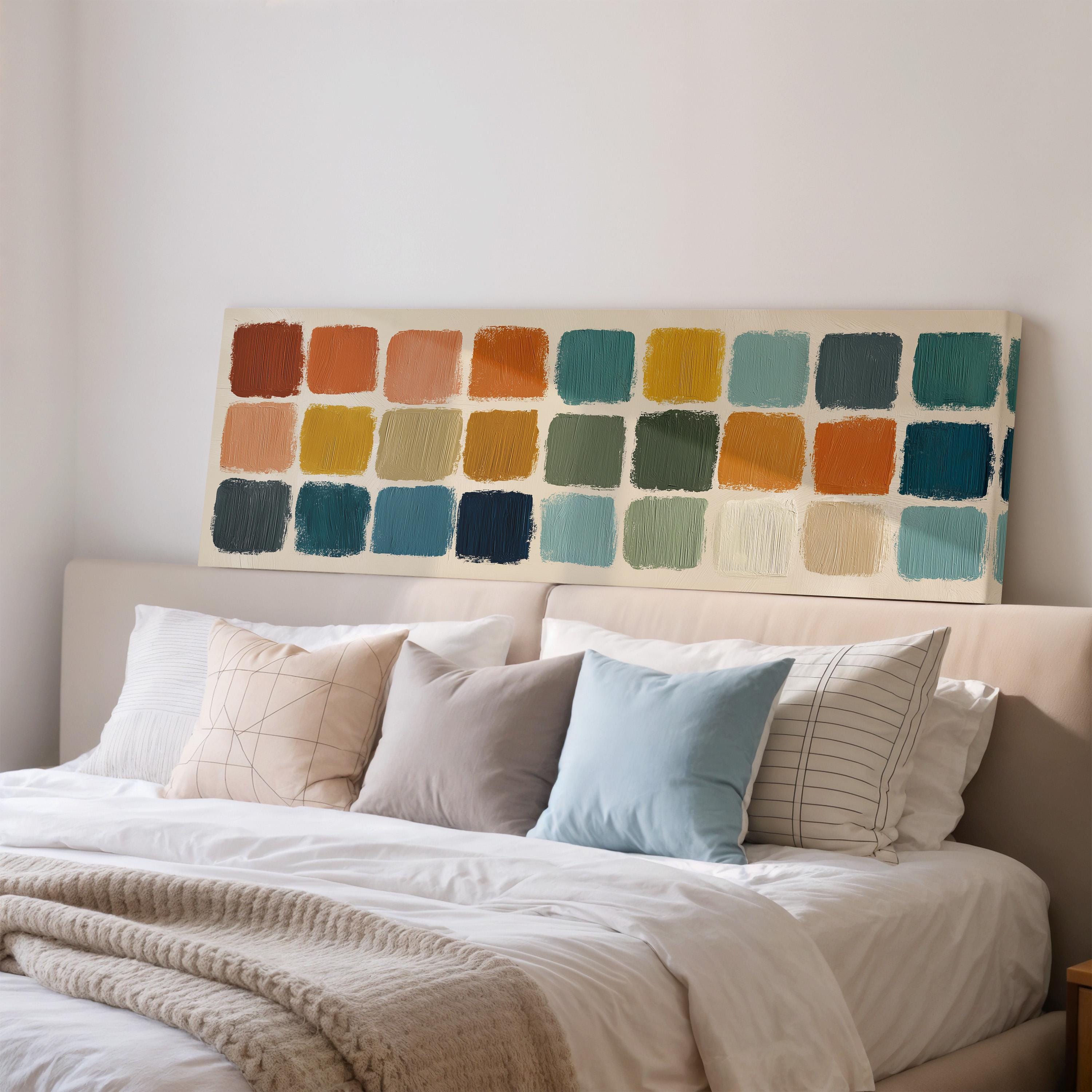 Abstract Color Block Art - Long Horizontal Panoramic Framed Canvas