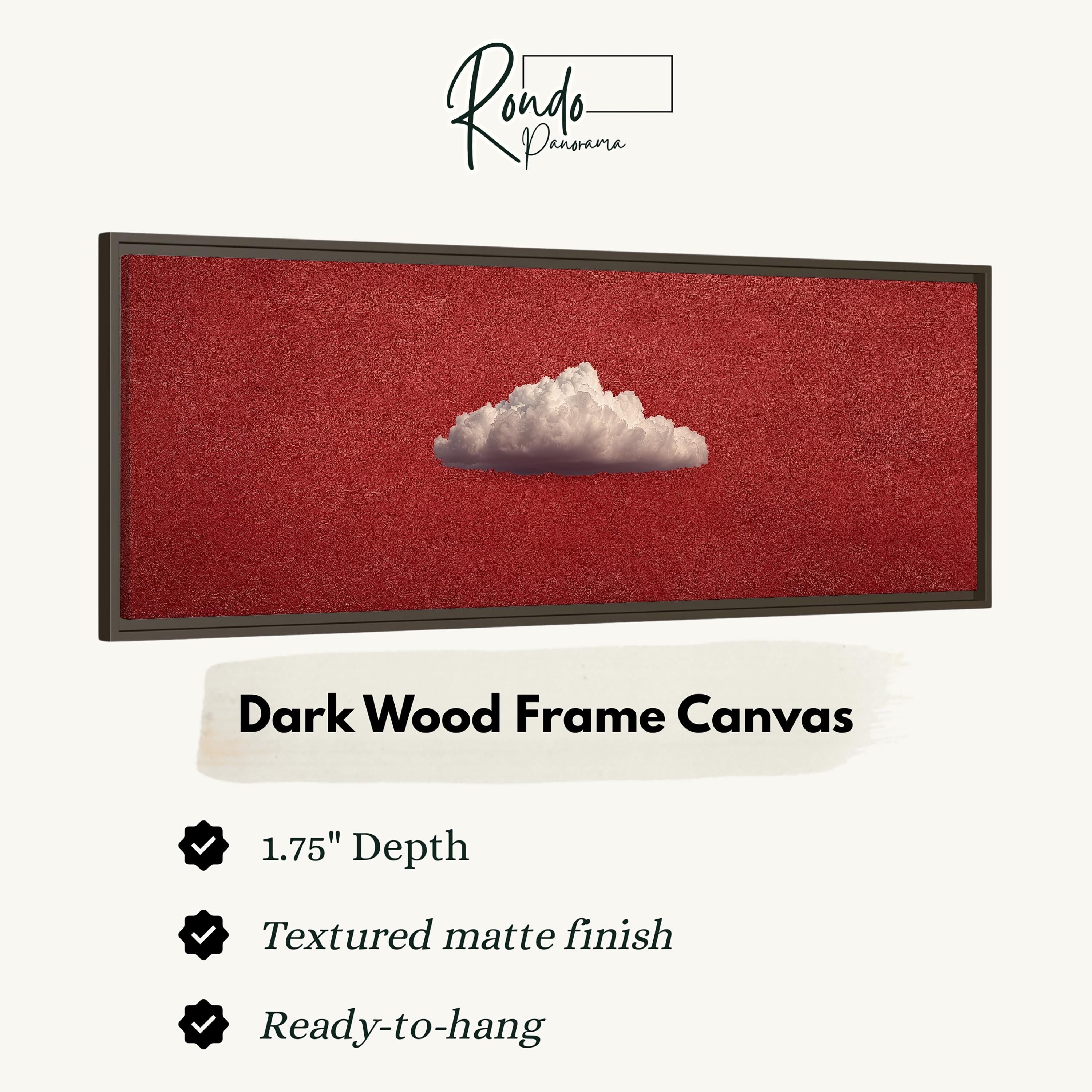 The image is a framed artwork depicting a single white cloud against a red background.