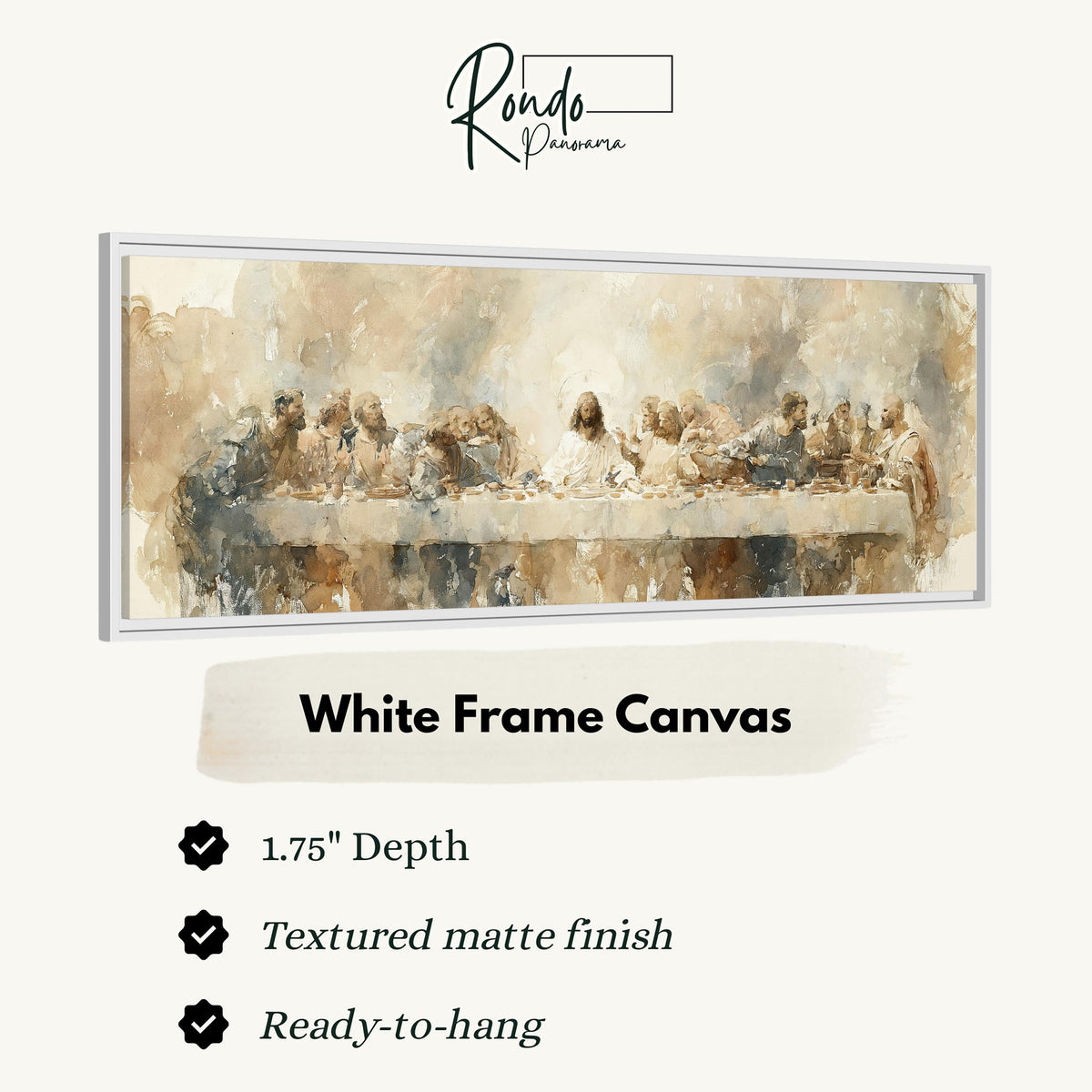 The Last Supper in soft gold tones canvas print in a white floating frame