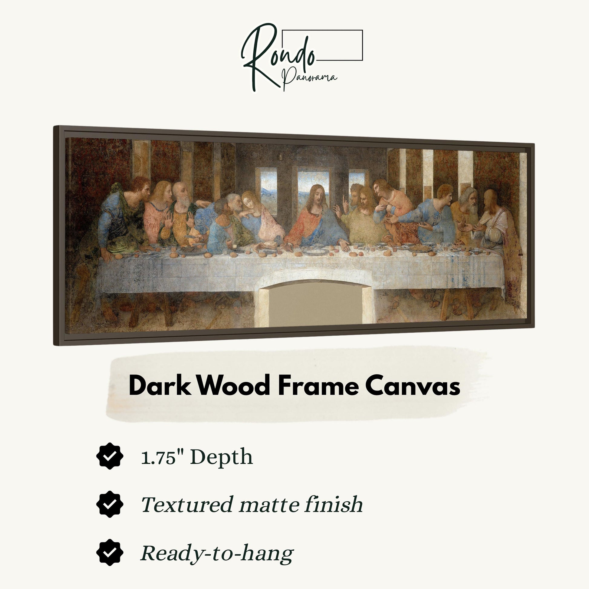 The image is a framed painting depicting the Last Supper, a famous biblical scene from the Bible.