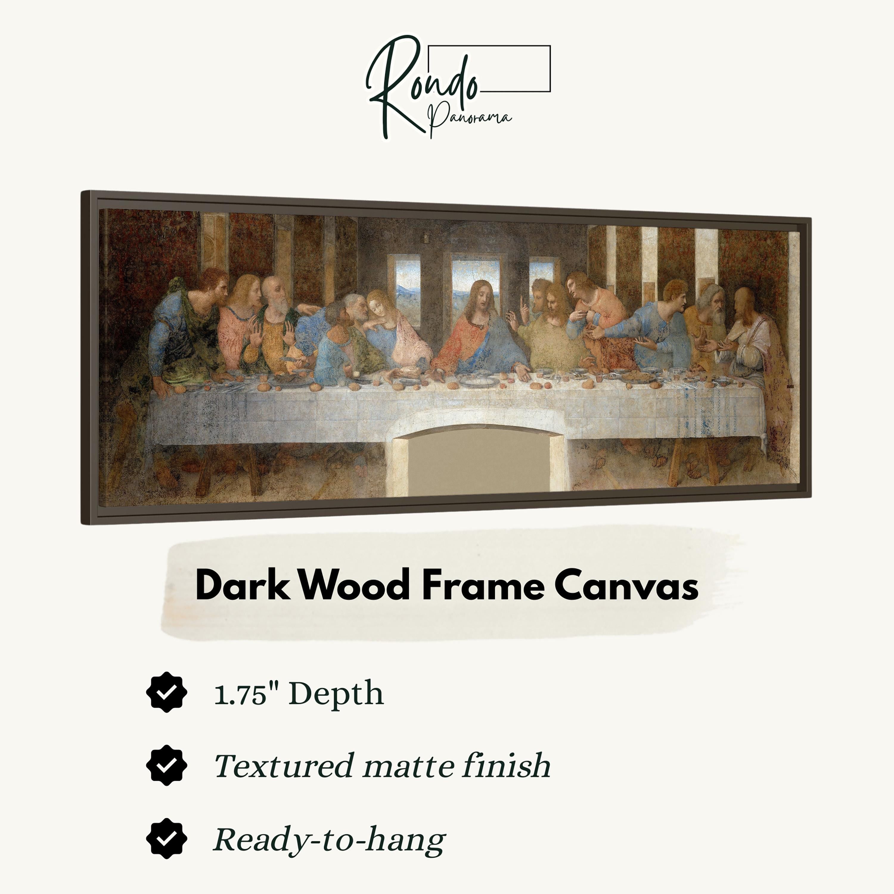 The image is a framed painting depicting the Last Supper, a famous biblical scene from the Bible.
