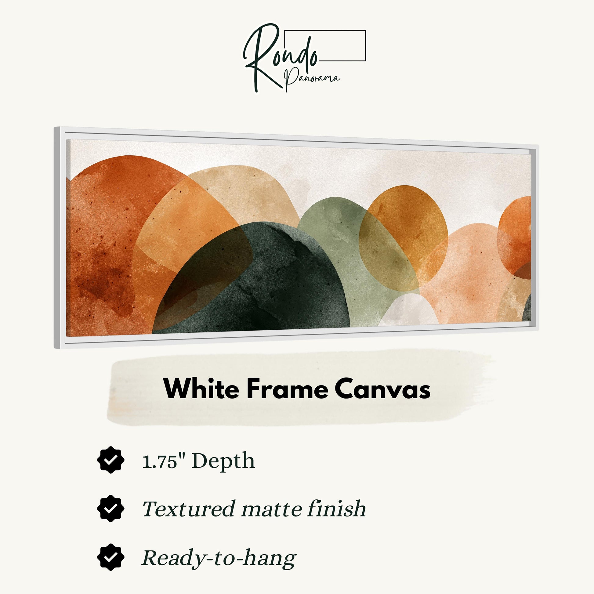 The image is a white frame canvas with abstract shapes in various colors, including orange, green, and brown.