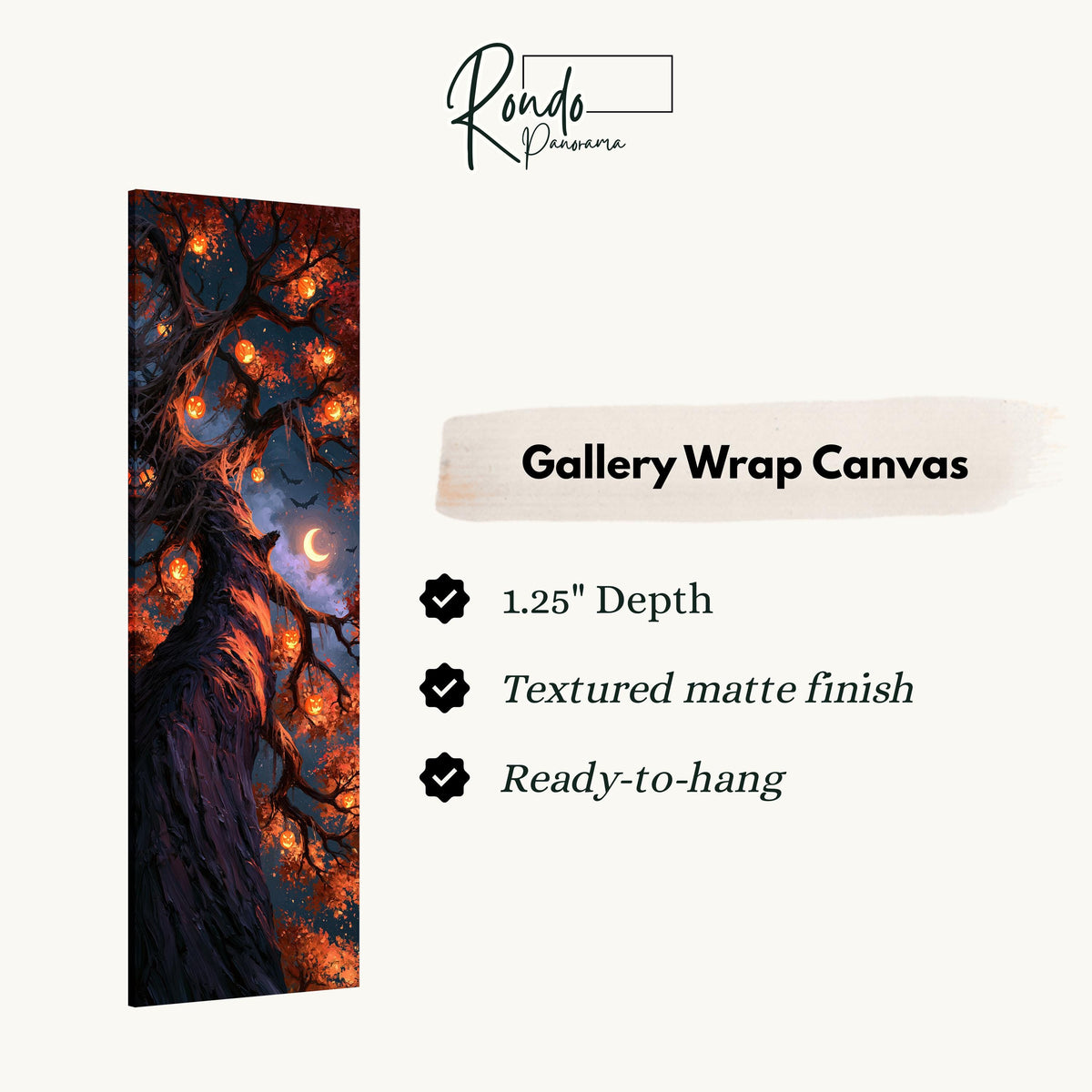 Twisted tree hung with glowing jack-o'-lanterns gallery wrap canvas with the image wrapped around the edges