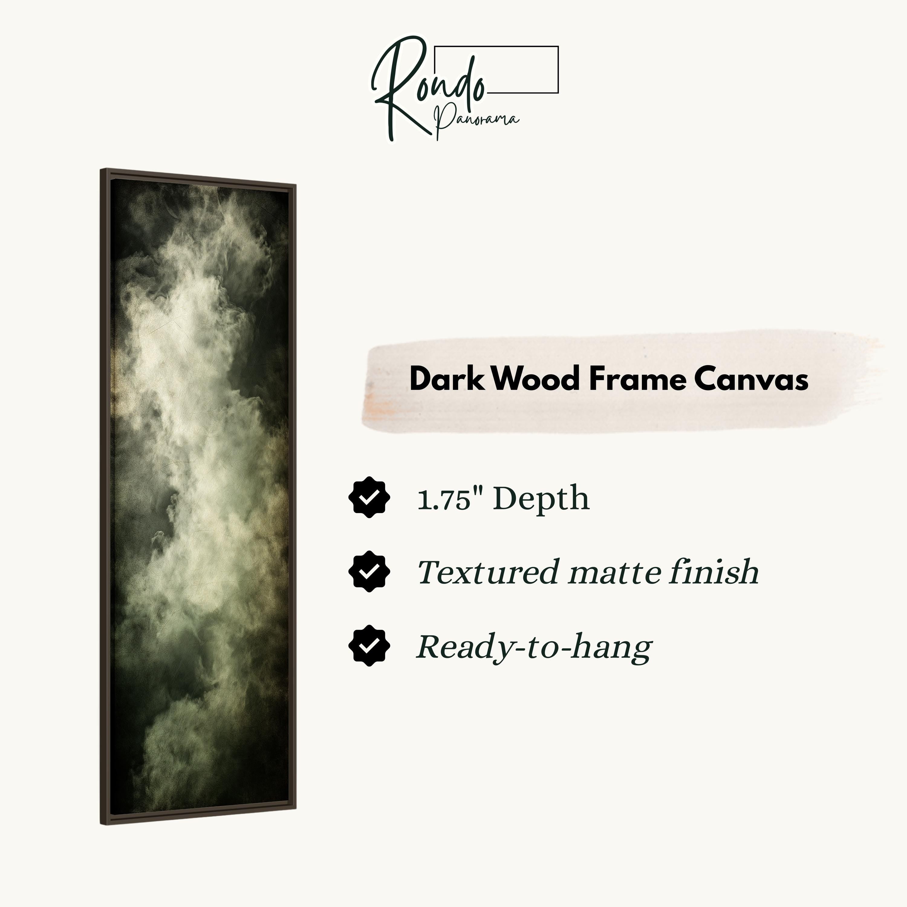 The image is a dark wood frame canvas with a textured matte finish, 1.75" depth, and ready-to-hang.