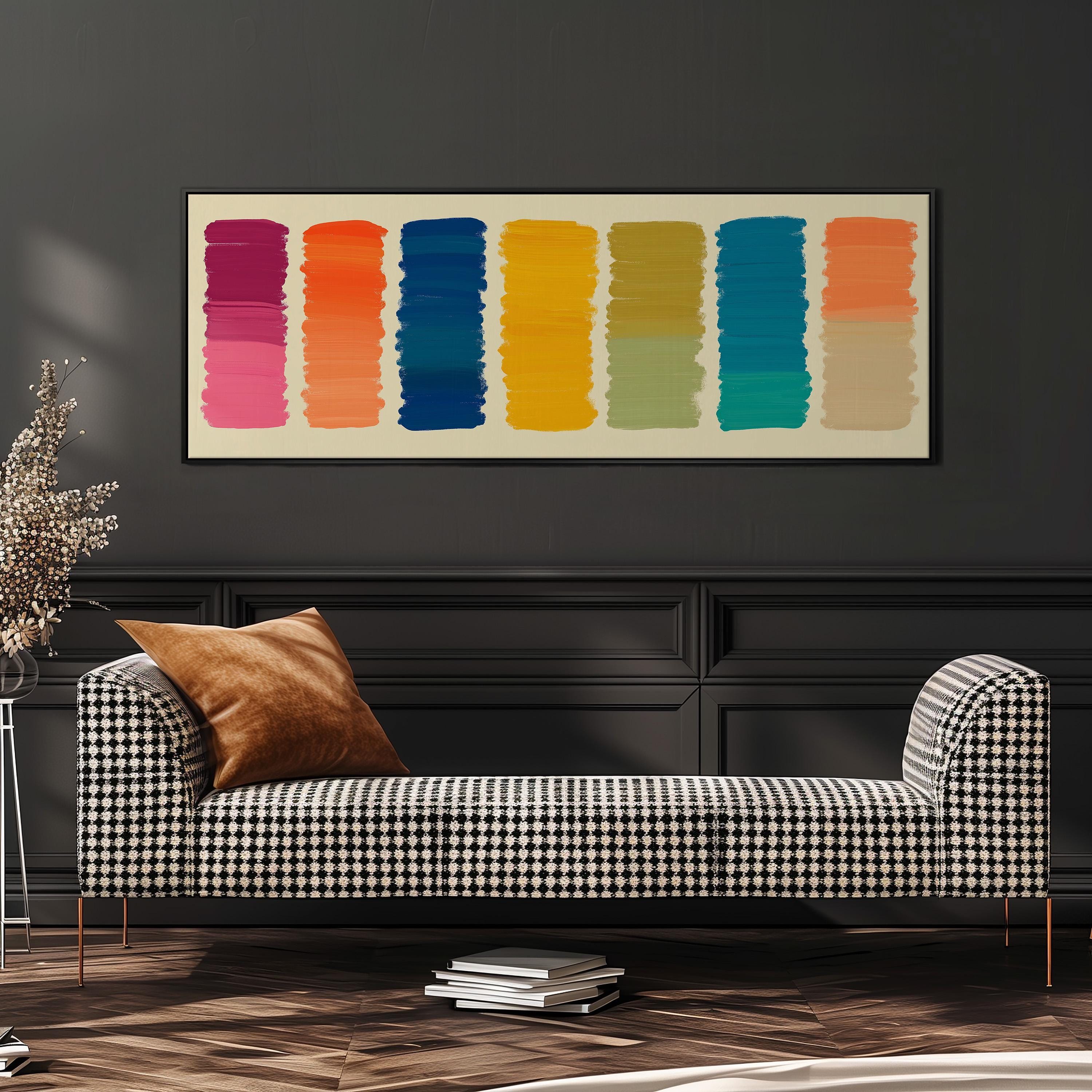 Abstract Color Block Painting - Long Horizontal Panoramic Framed Canvas