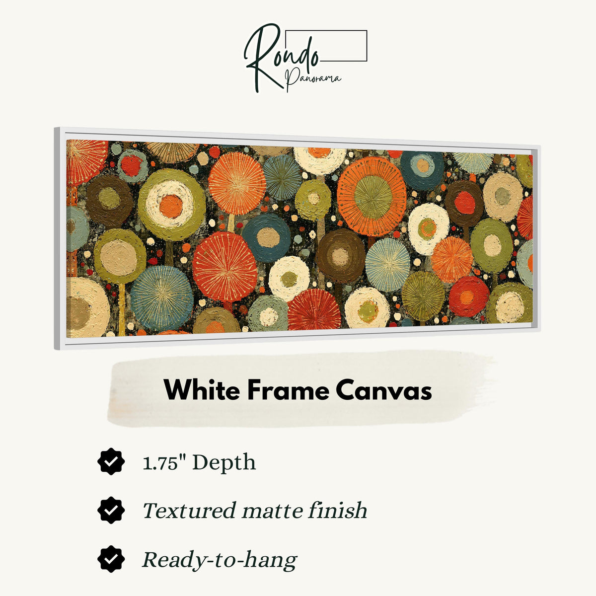 Layered circle dot pattern canvas print in a white floating frame