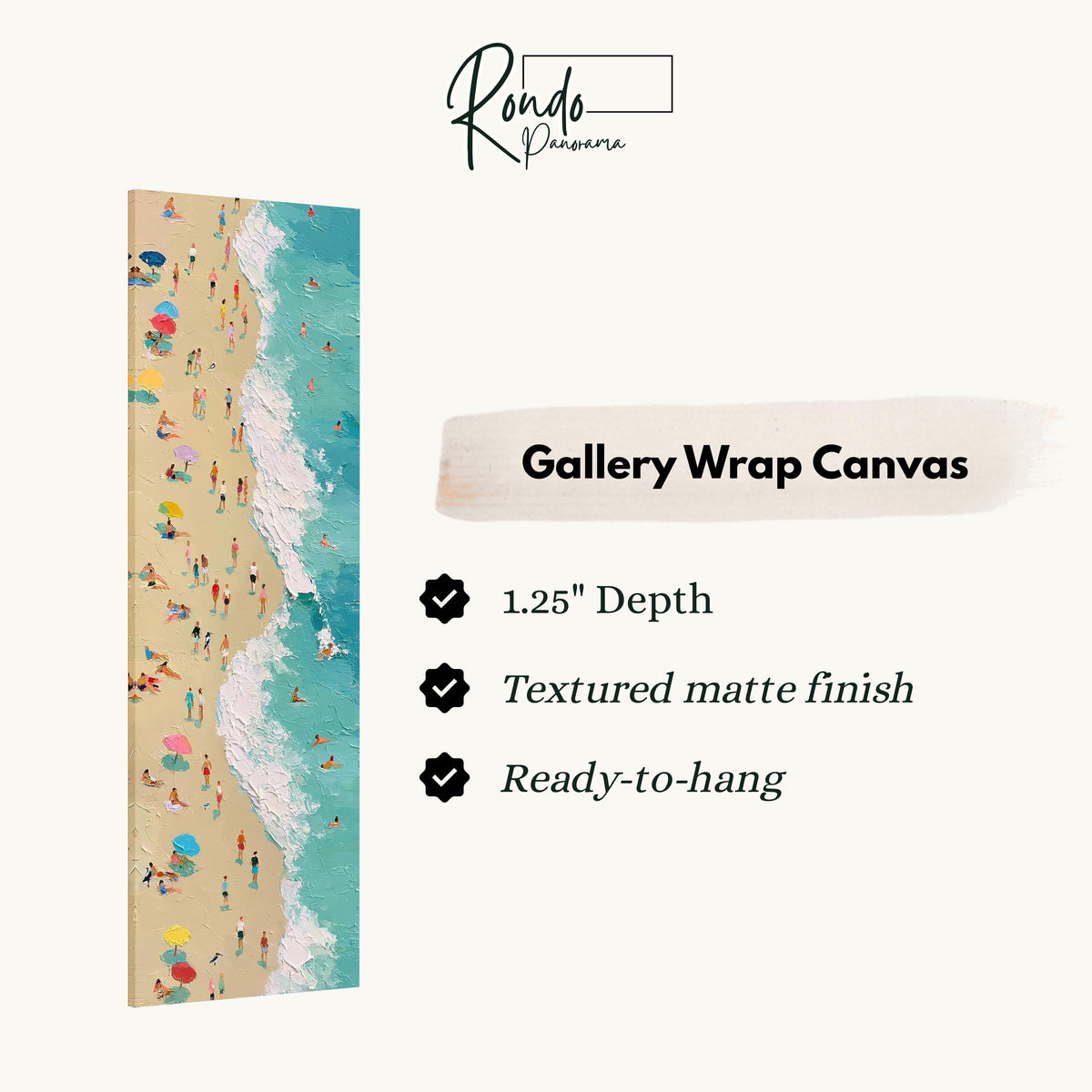 Busy beach and turquoise surf from above gallery wrap canvas with the image wrapped around the edges