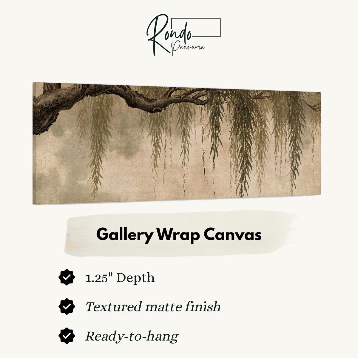 Hanging willow branches gallery wrap canvas with the image wrapped around the edges