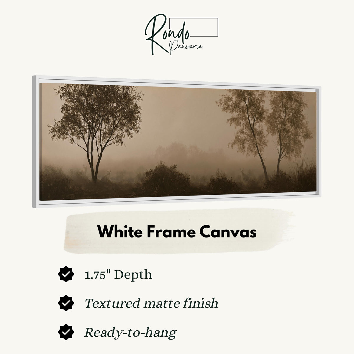 Two trees in sepia fog canvas print in a white floating frame