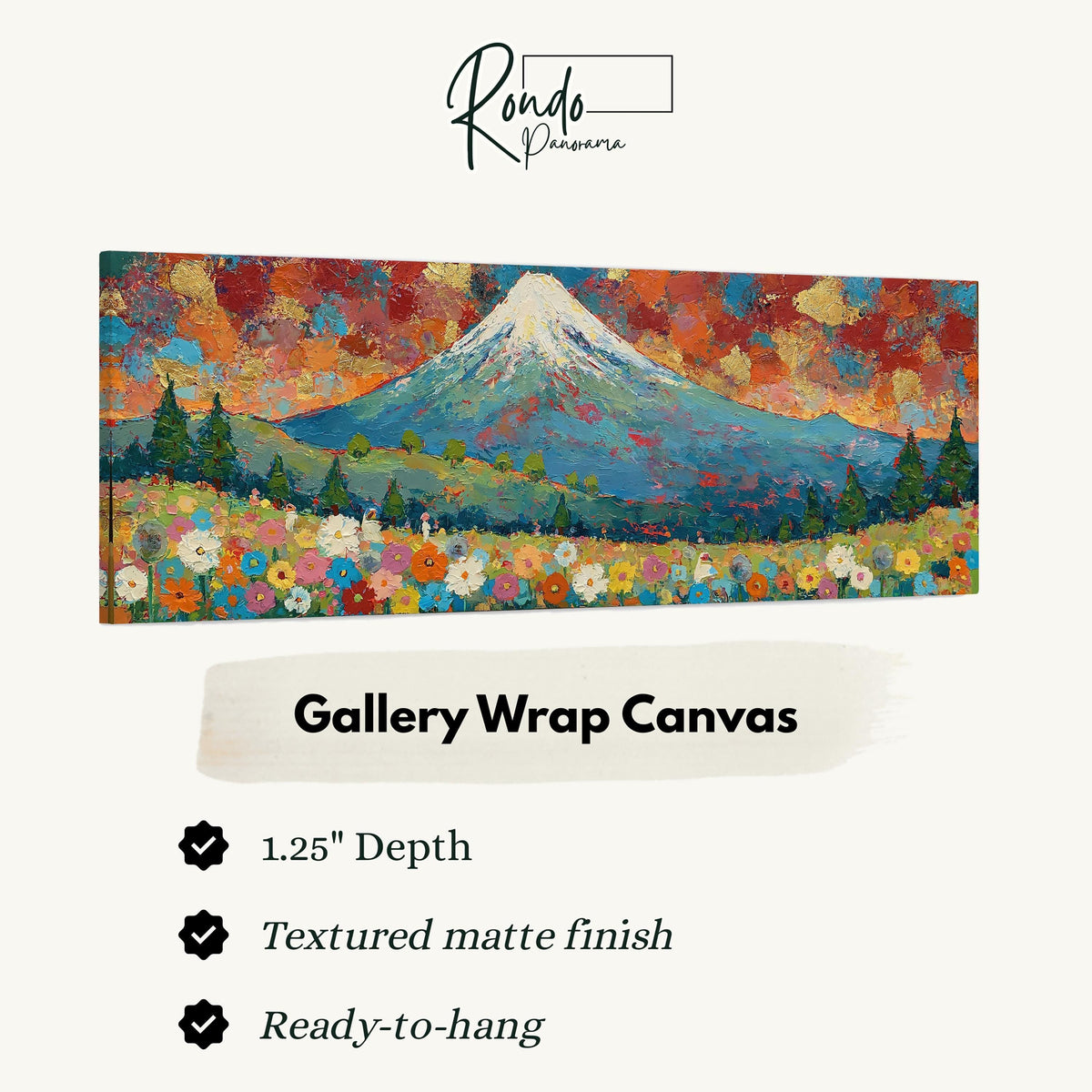 Mount Fuji above autumn trees and wildflowers gallery wrap canvas with the image wrapped around the edges