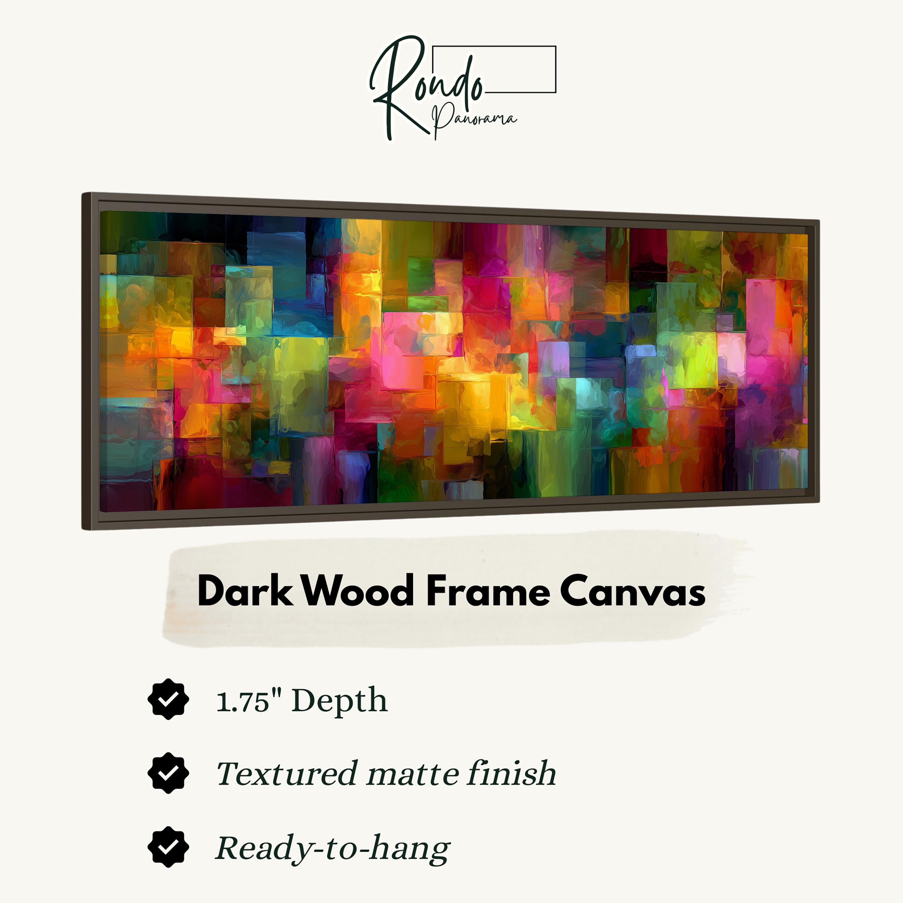 The image is a framed artwork with a dark wood frame. The frame has a 1.75" depth and is textured with a matte finish. It is ready to hang.