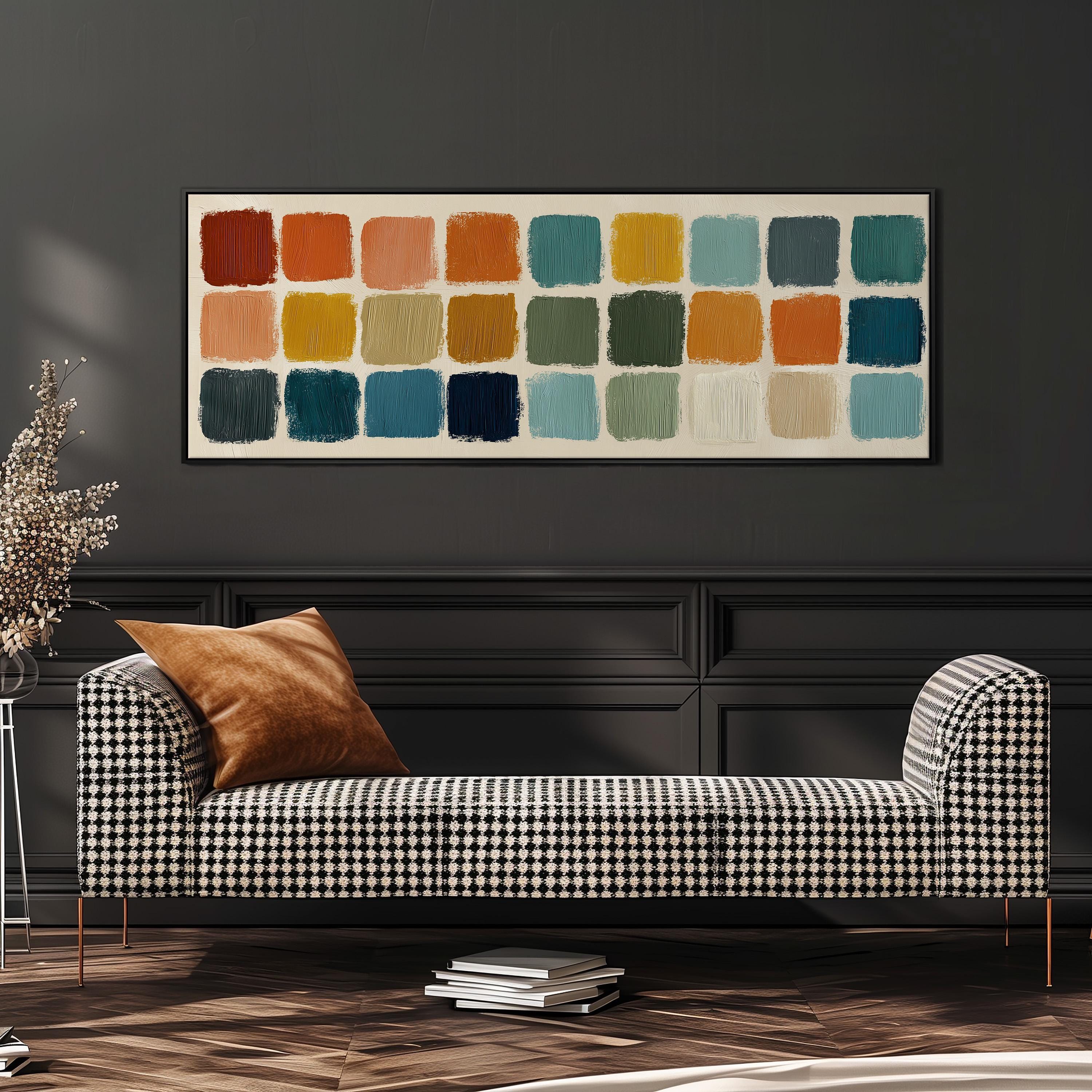 Abstract Color Block Art - Long Horizontal Panoramic Framed Canvas