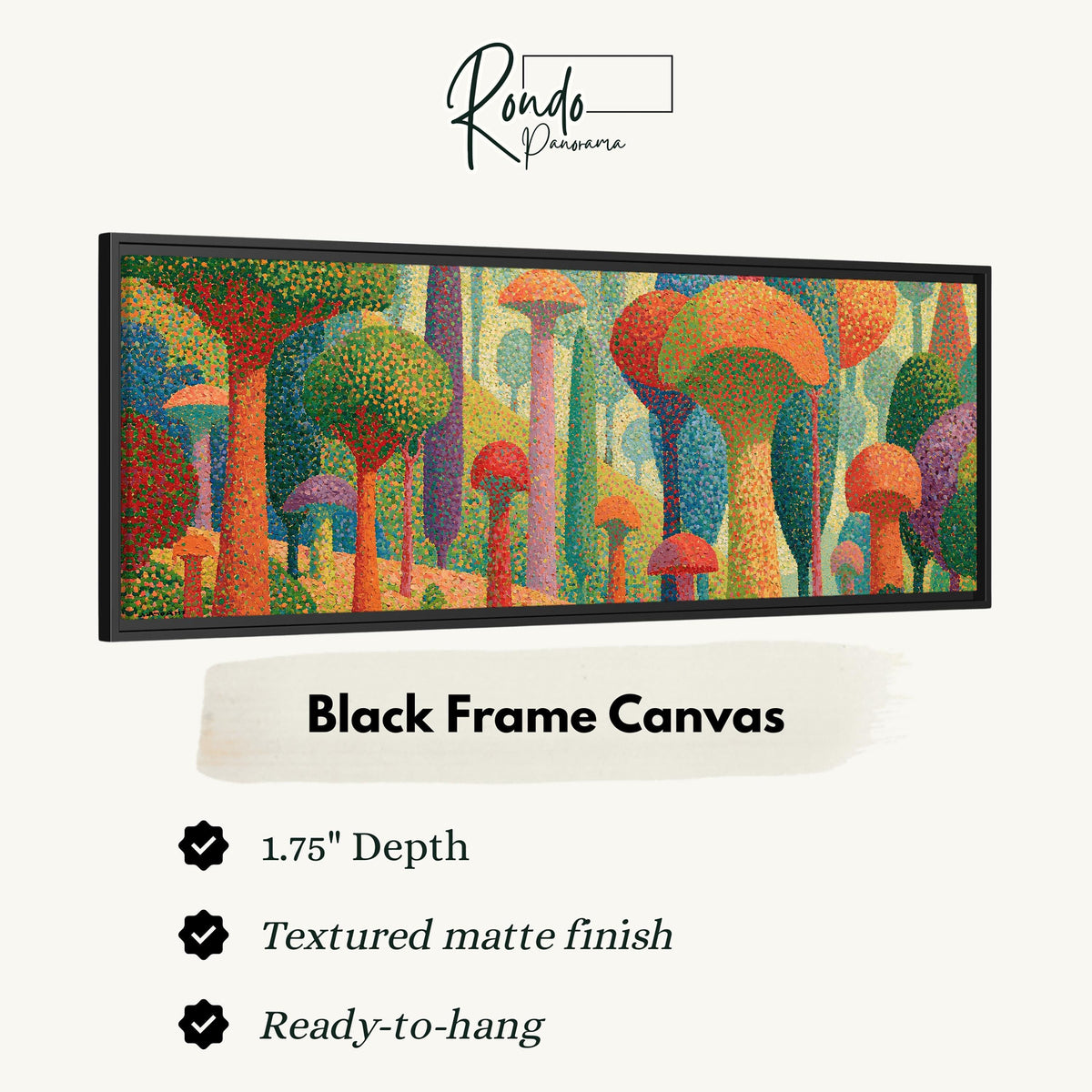 Teal mushroom woodland canvas print in a black floating frame