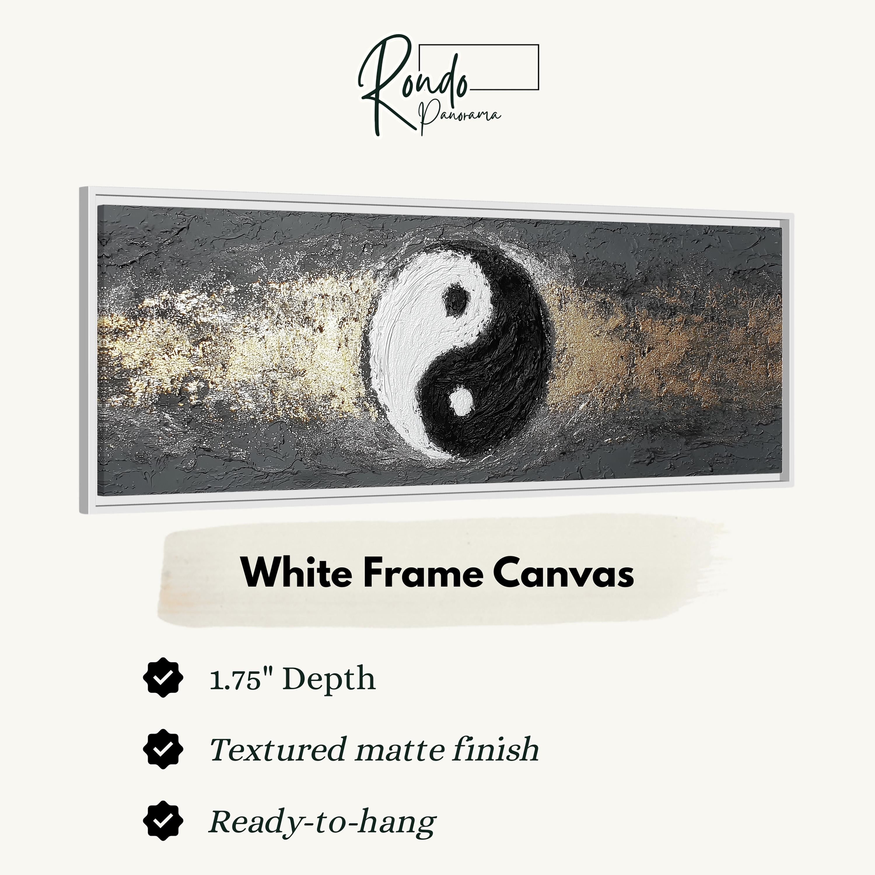 The image is a white frame canvas with a black and white yin and yang symbol in the center.