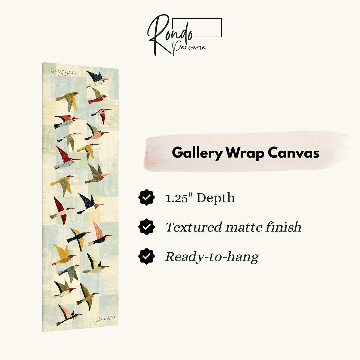 Collage of colorful birds in flight gallery wrap canvas with the image wrapped around the edges