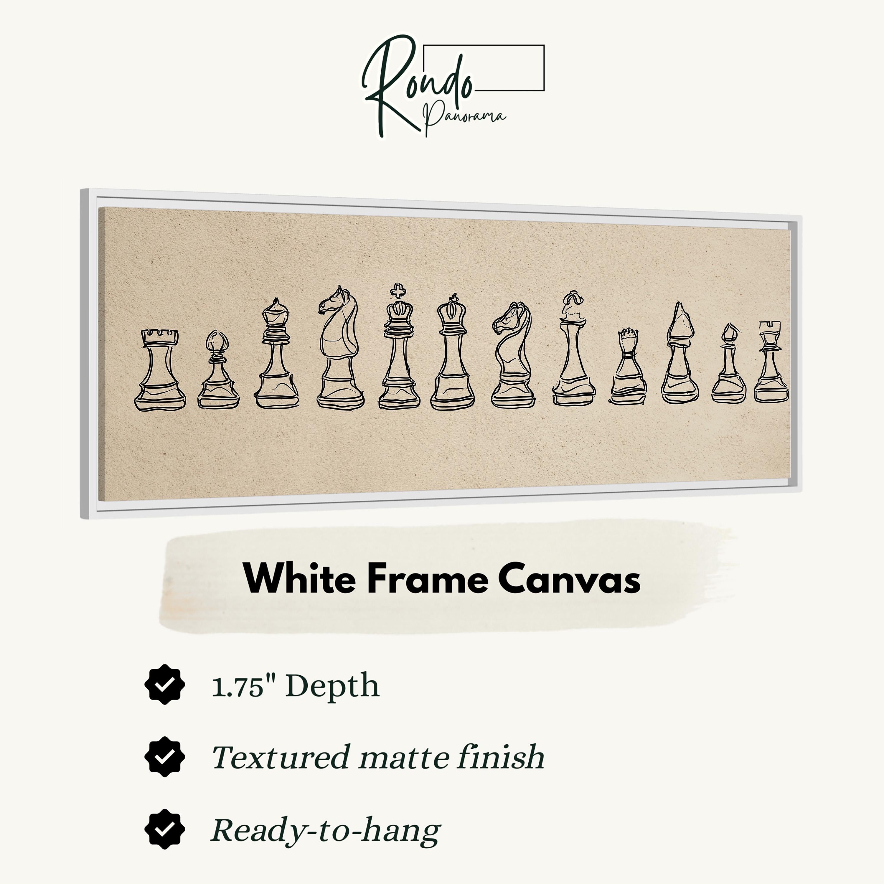 a white frame canvas with a line of chess pieces drawn on it.