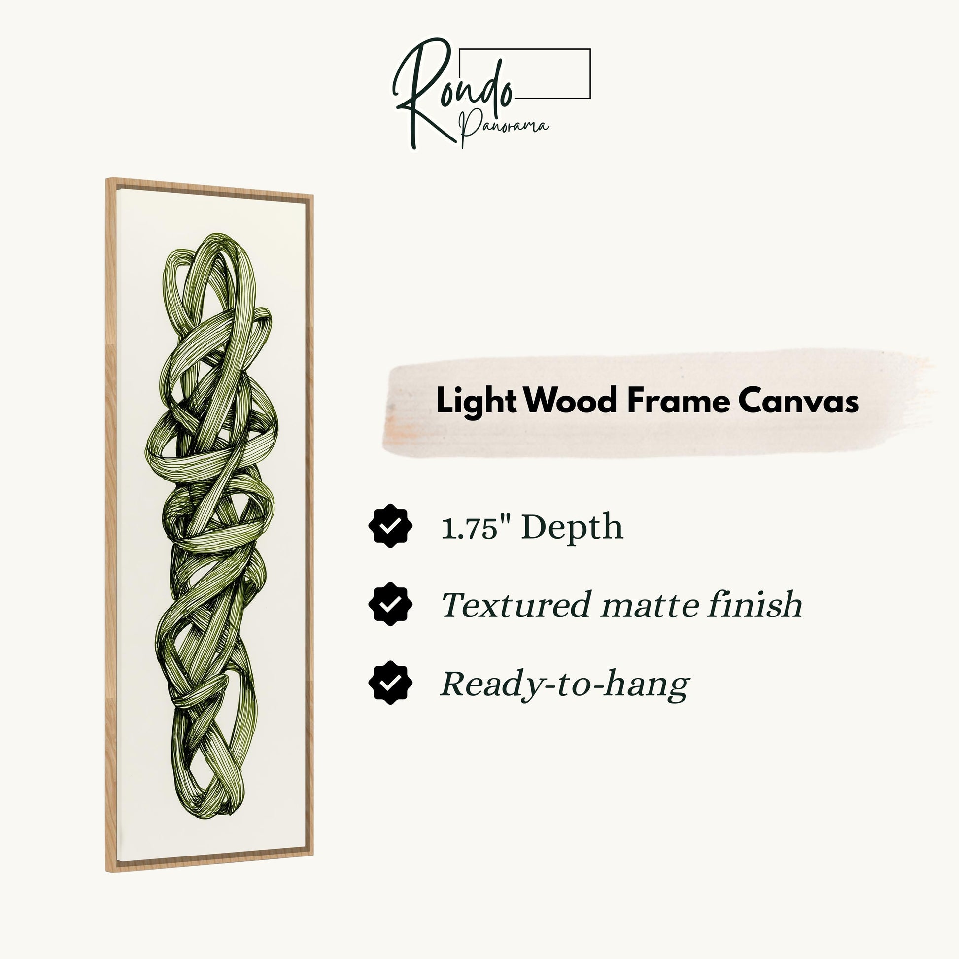 a light wood frame canvas with a detailed illustration of a green plant or vine. The frame has a 1.75" depth and is textured with a matte finish, making it ready to hang.