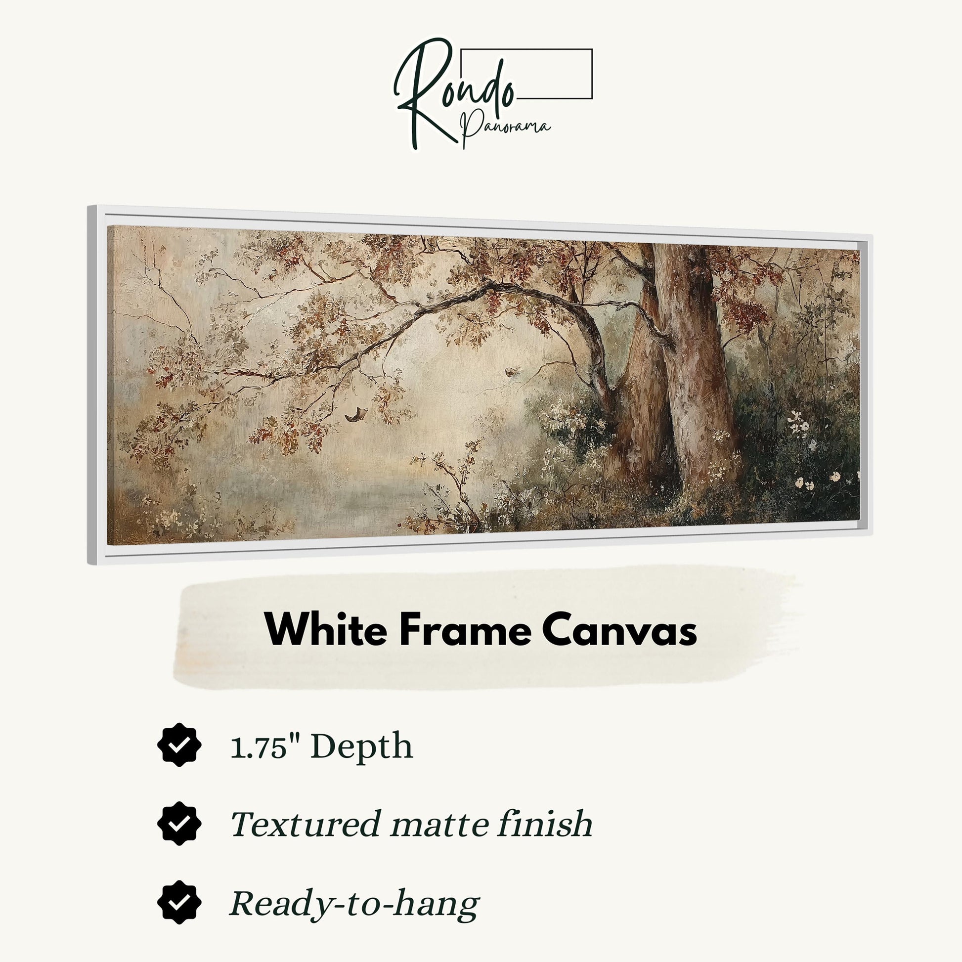 The image is a white frame canvas depicting a serene landscape with trees and foliage.