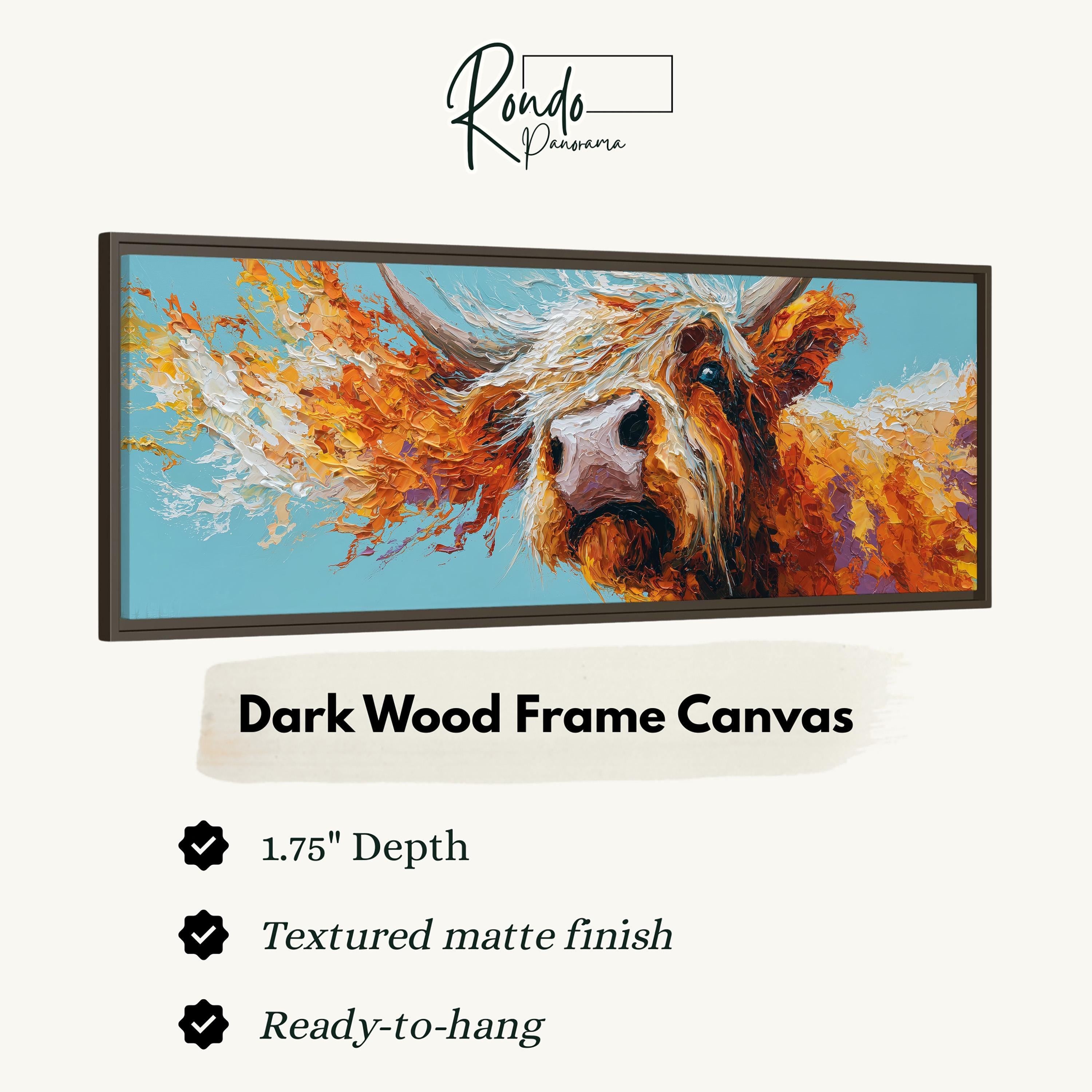 Abstract Highland Cow - Wide Panoramic Canvas Art