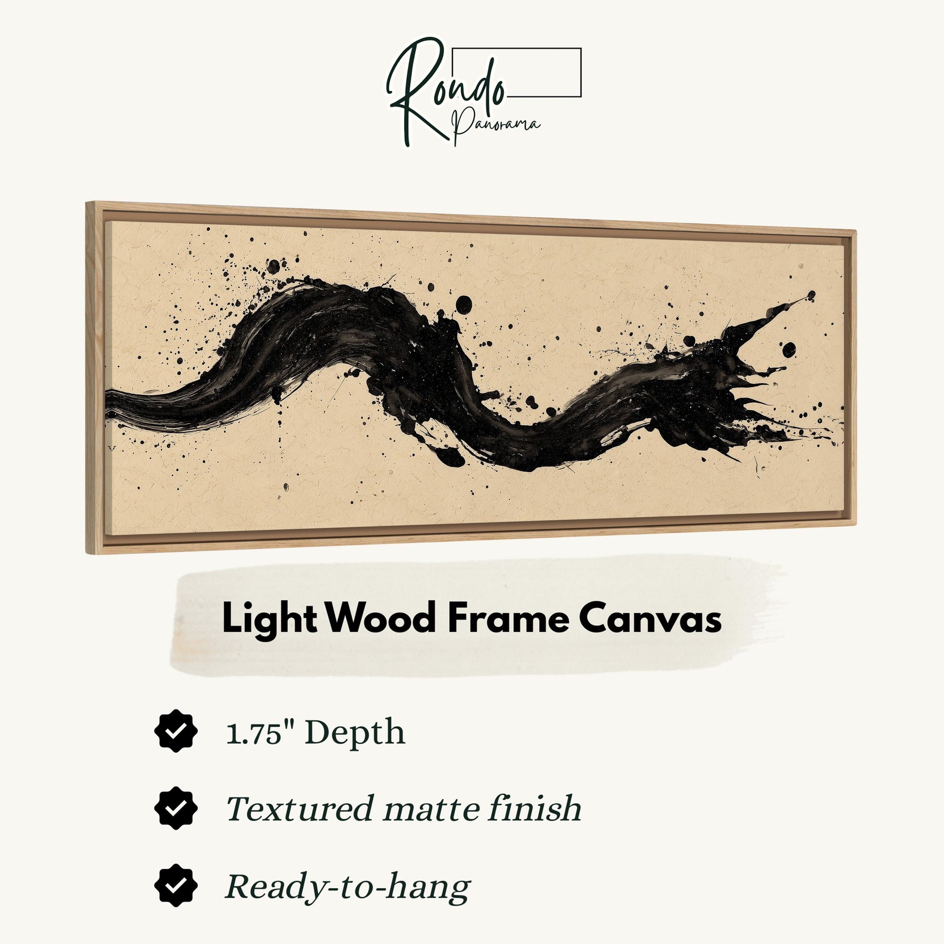 a light wood frame canvas with a black brush stroke design.