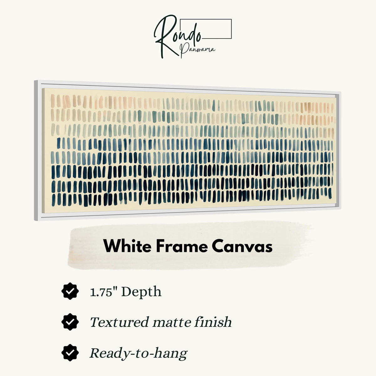 Brushmarks fading from peach to navy canvas print in a white floating frame