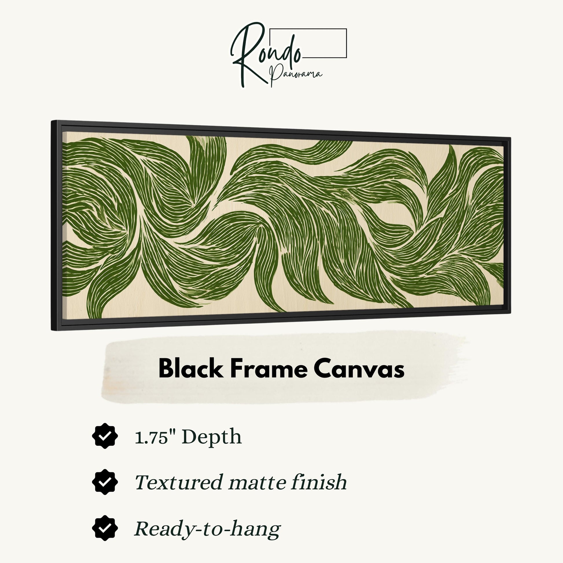 a black frame canvas with a green leaf pattern.