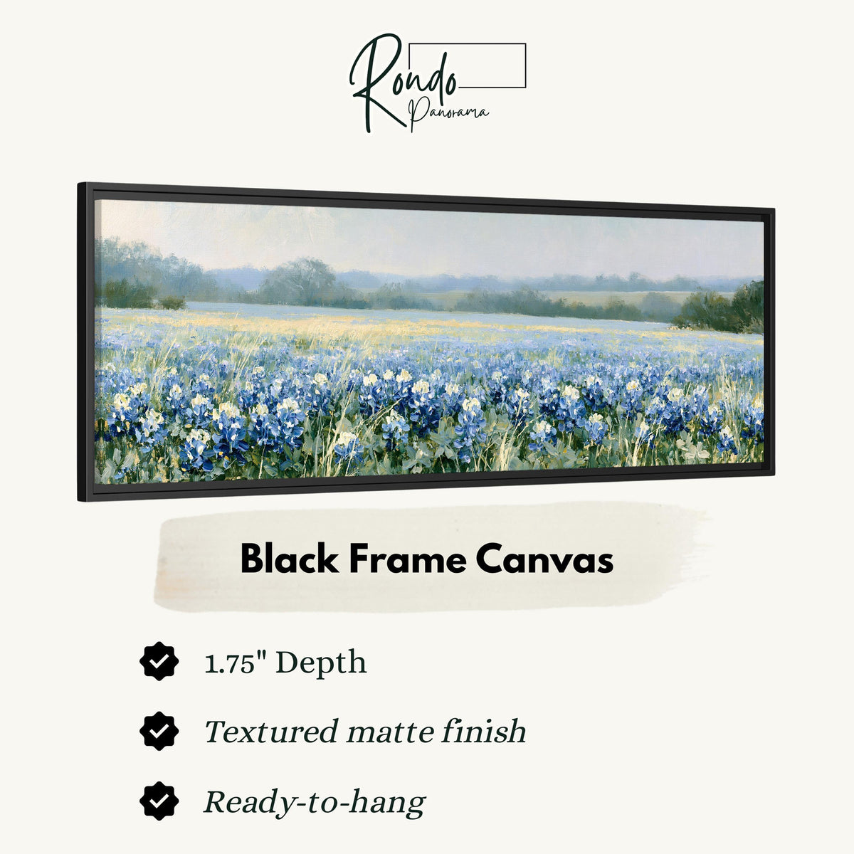 Field of bluebonnets canvas print in a black floating frame