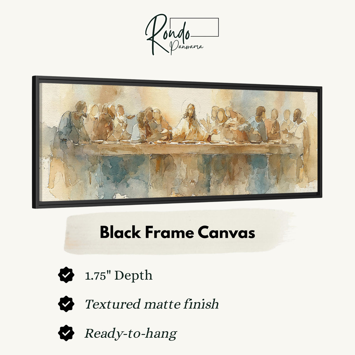 The Last Supper in watercolor canvas print in a black floating frame