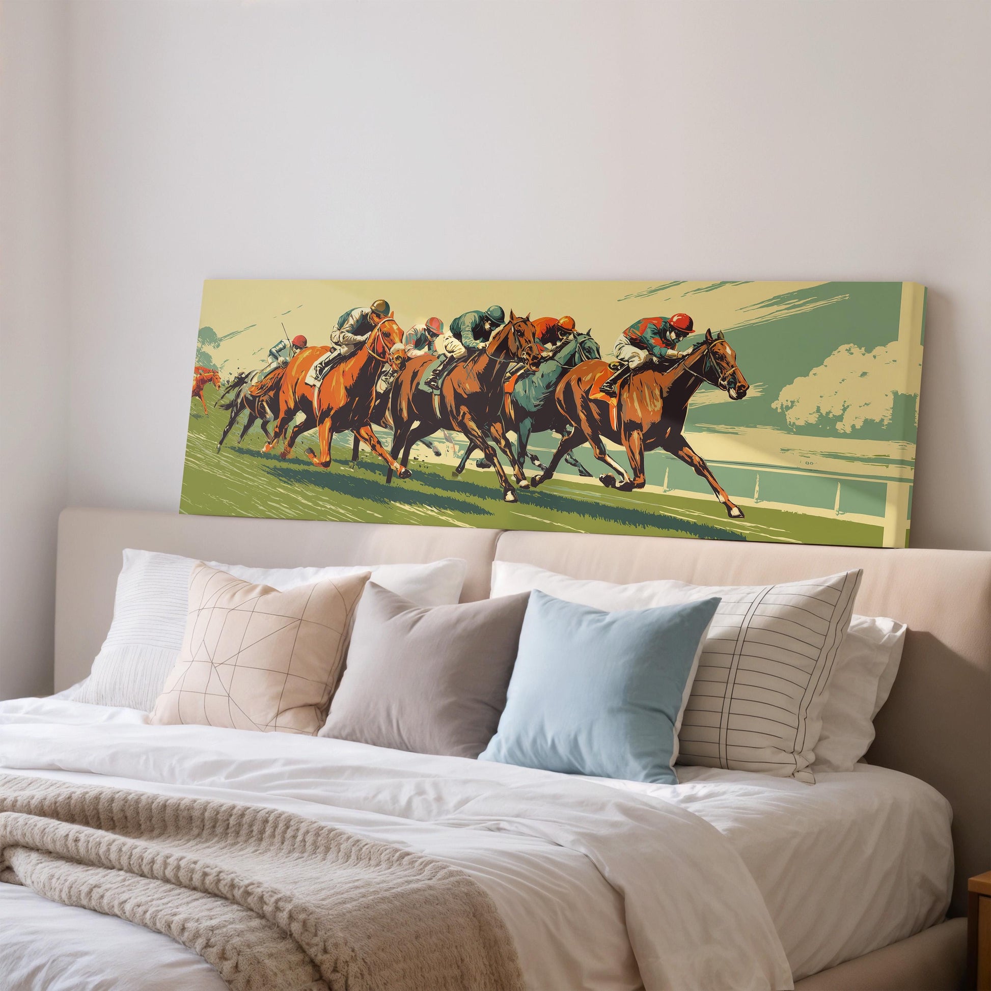 a group of people riding horses, with the horses and riders in various positions, suggesting a dynamic and energetic scene.