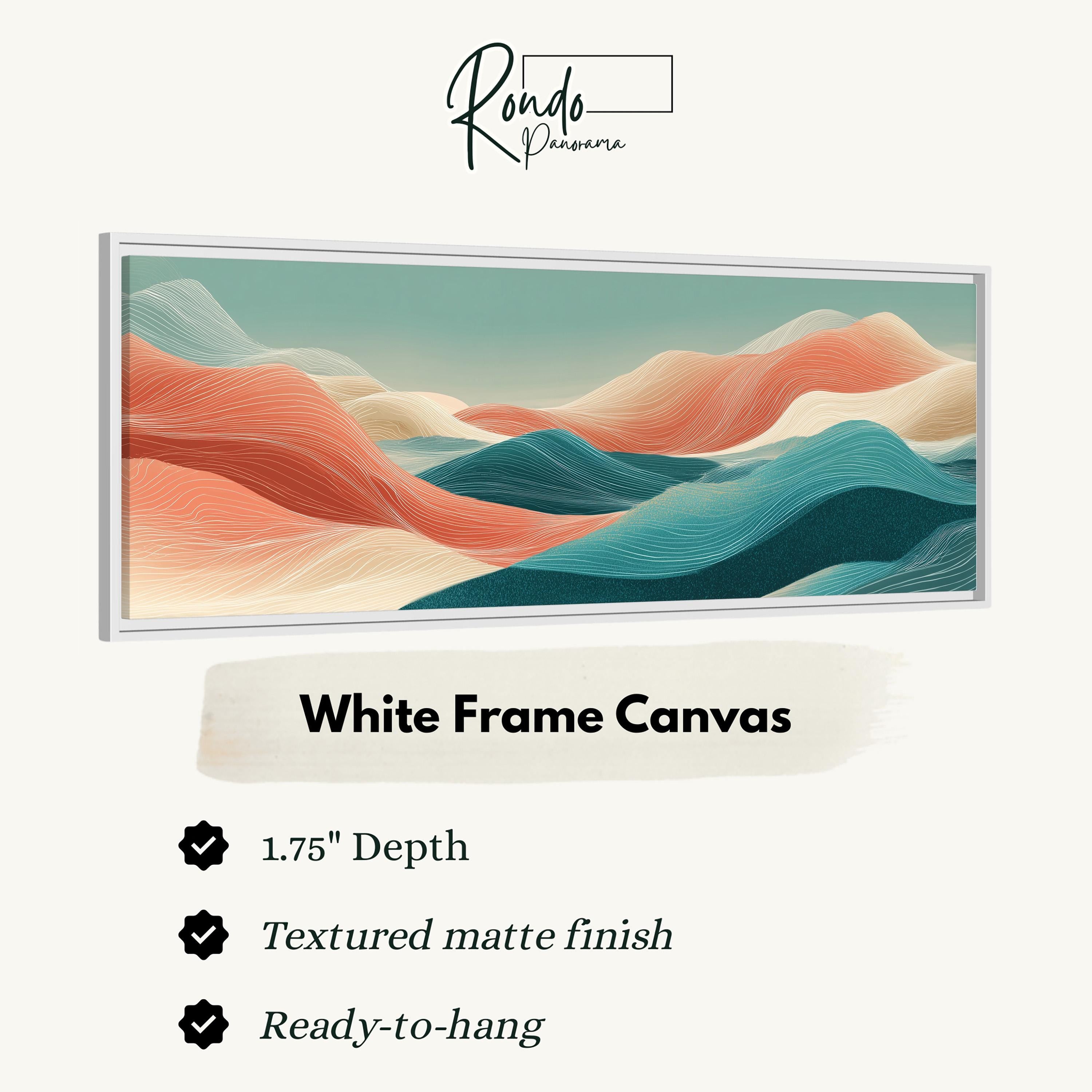 The image is a white frame canvas depicting a landscape with mountains and water.