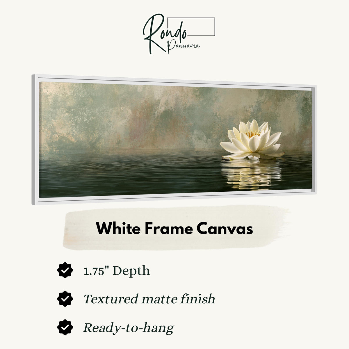 White water lily in soft mist canvas print in a white floating frame