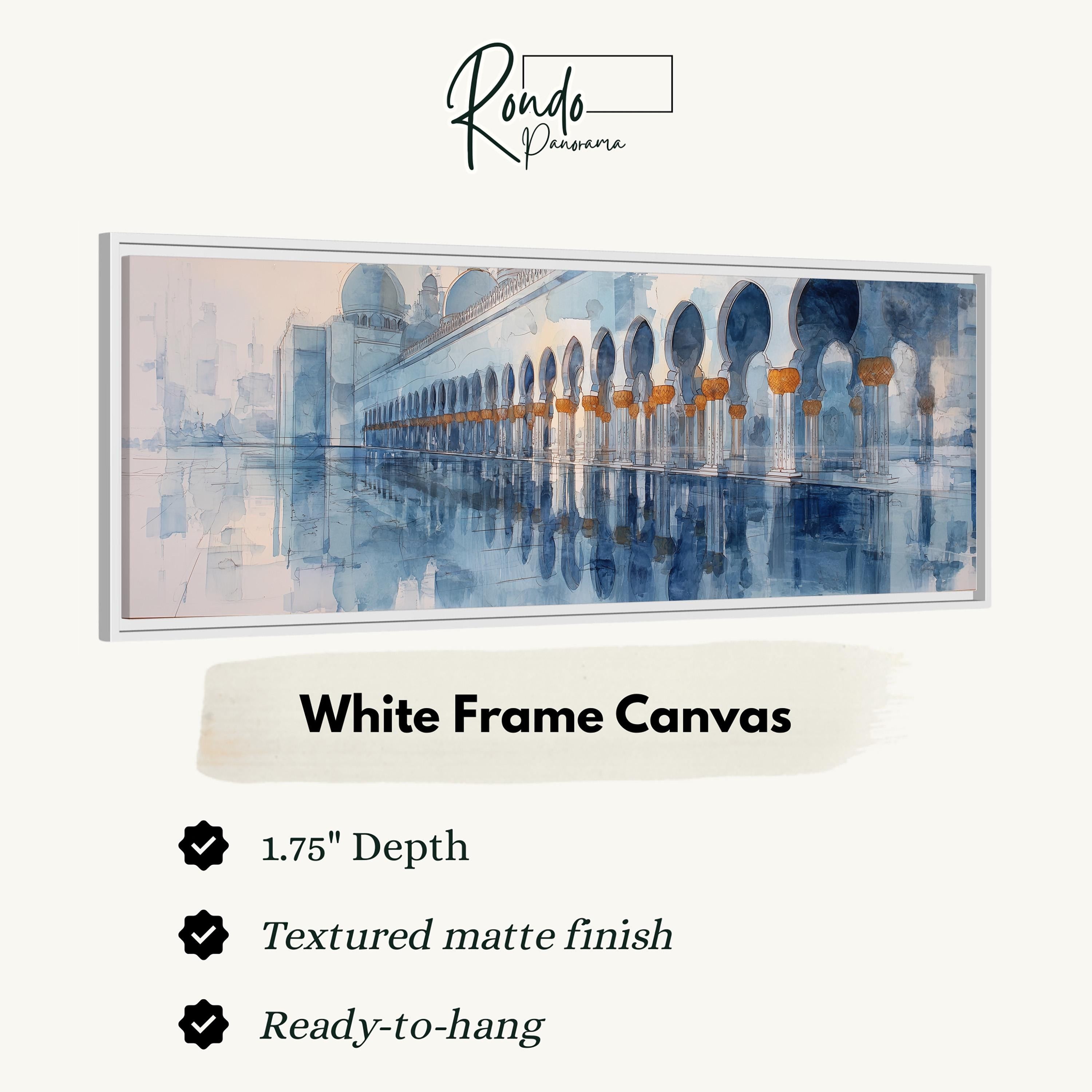 The image is a white frame canvas depicting a cityscape with a row of arches.