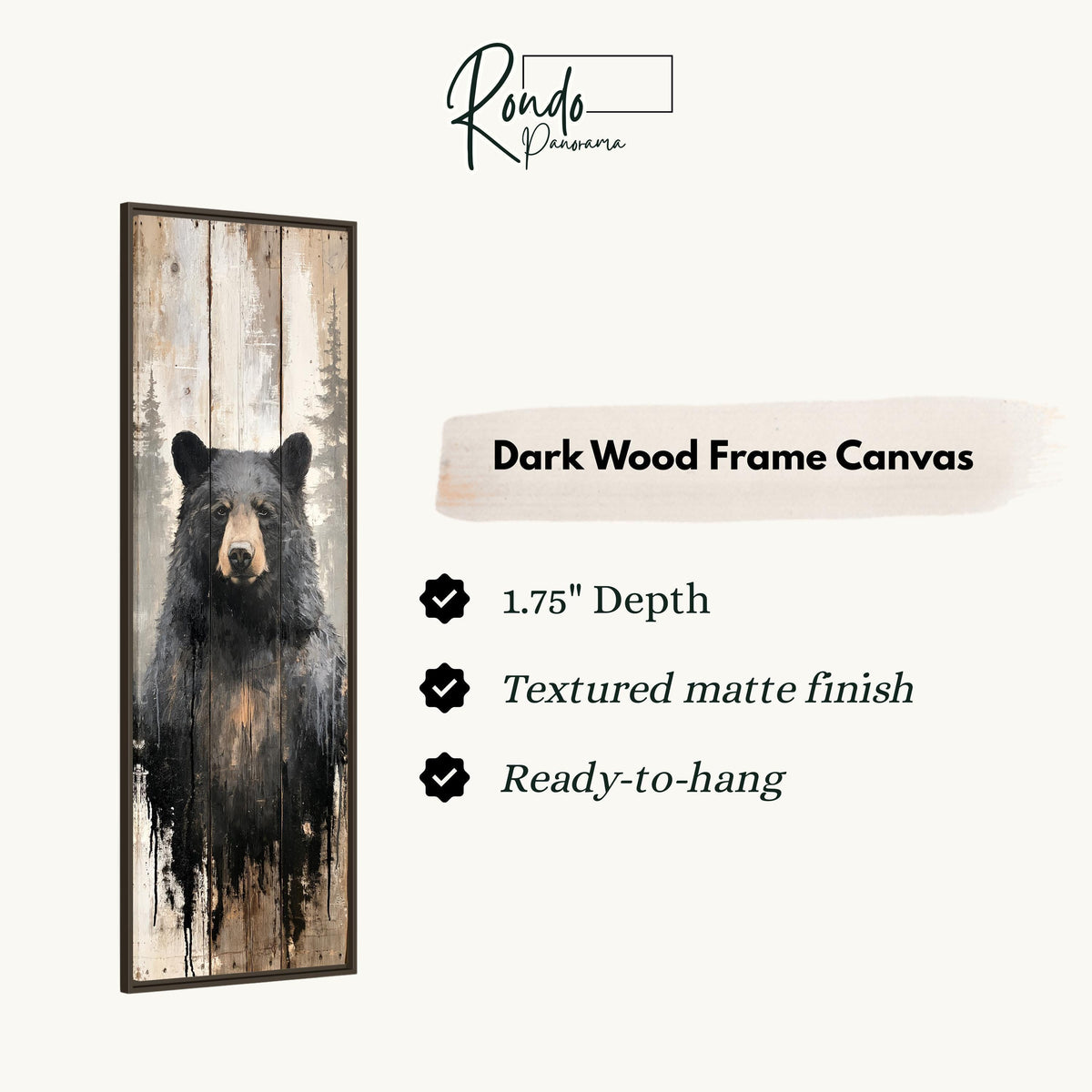 Black bear on weathered barn wood canvas print in a dark wood floating frame