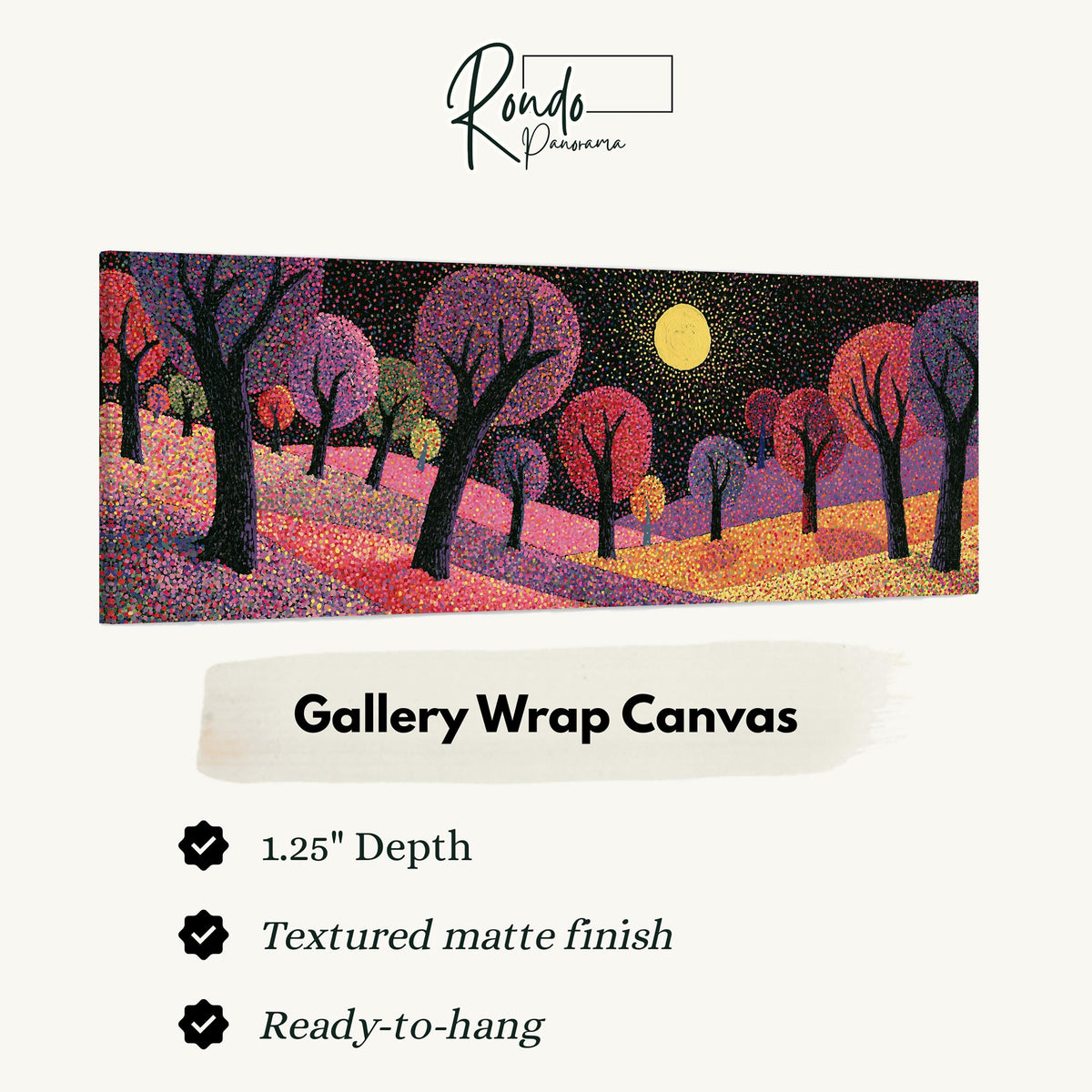 Purple dusk forest under the moon gallery wrap canvas with the image wrapped around the edges