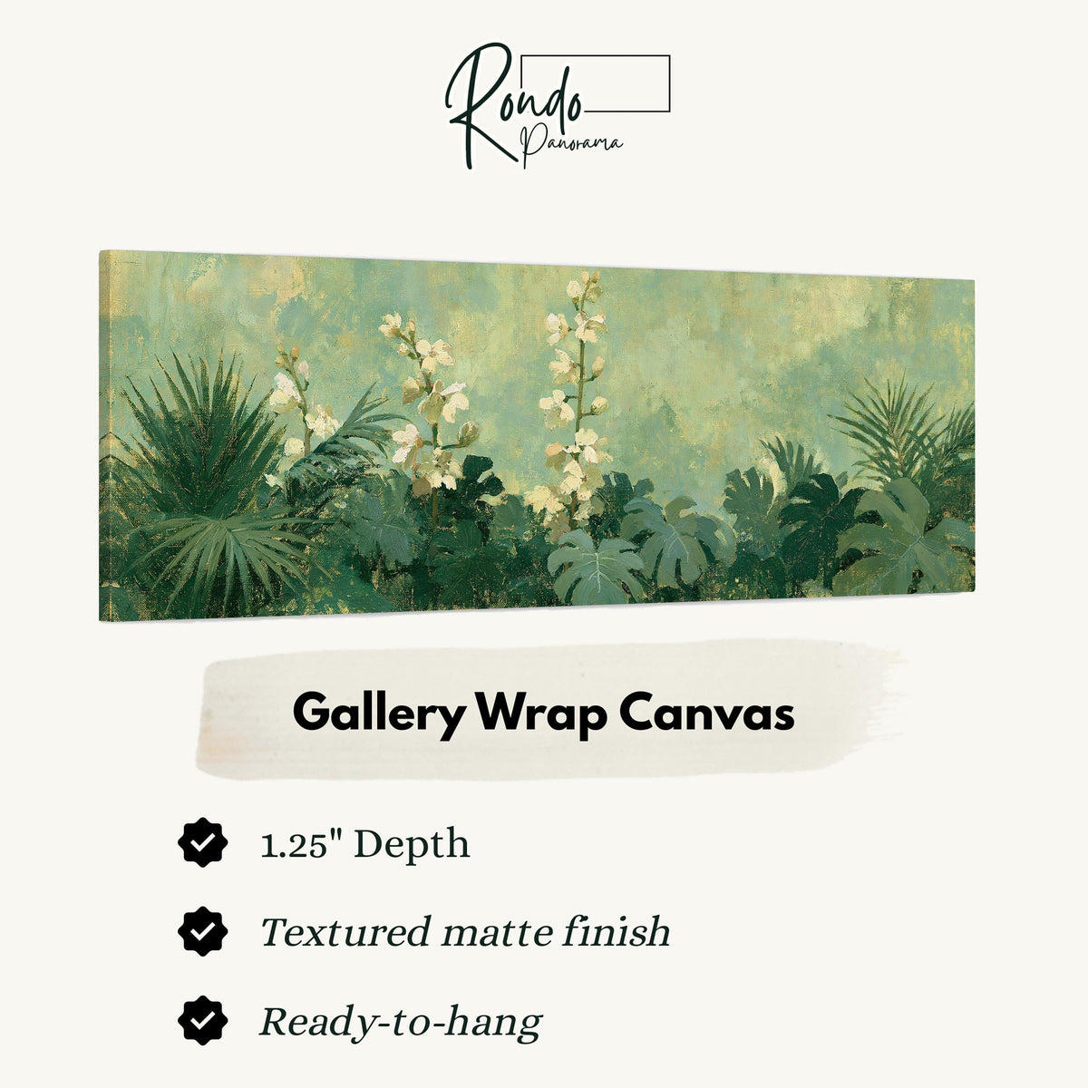 Tropical white blooms in green foliage gallery wrap canvas with the image wrapped around the edges